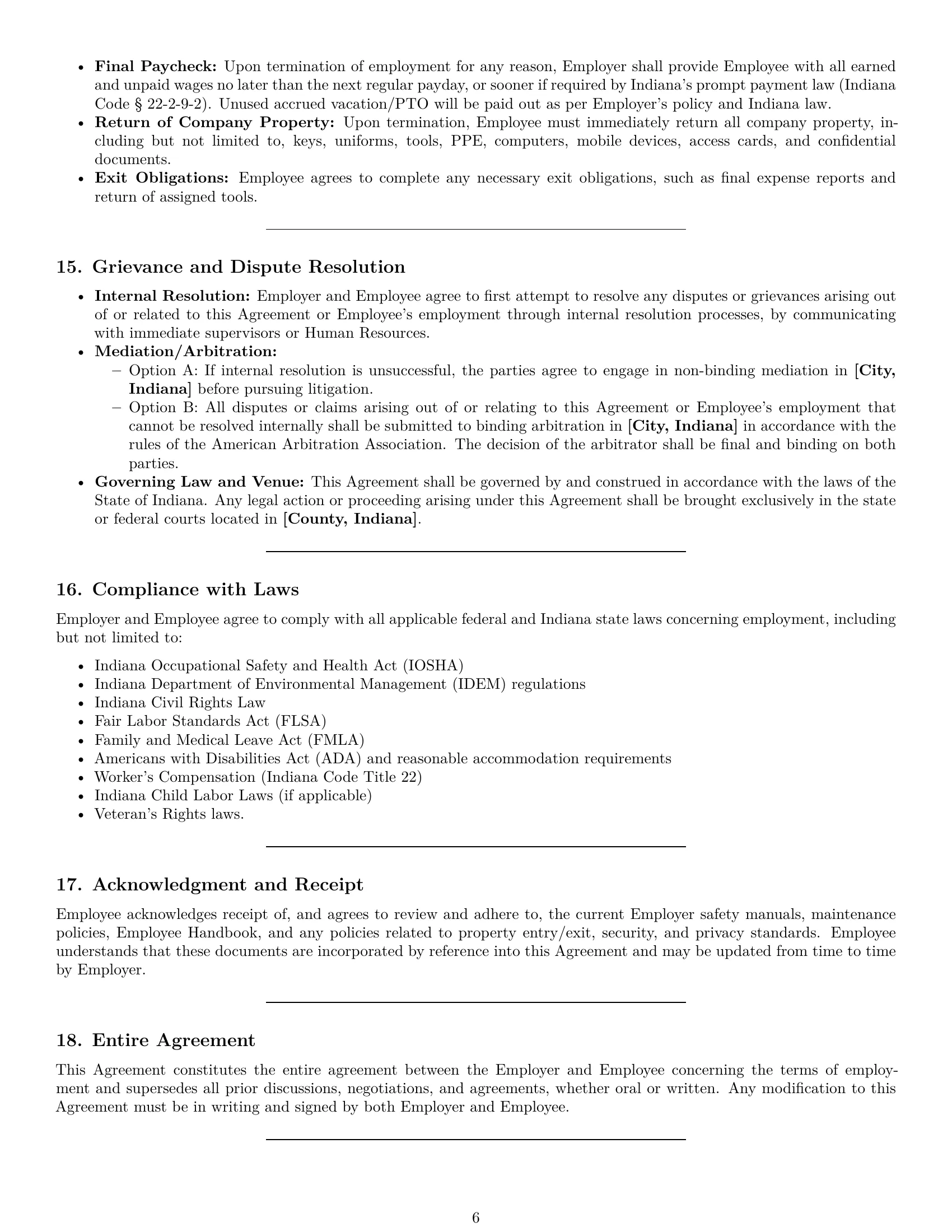 Preview page 6 of Pro Indiana maintenance technician employment contract template