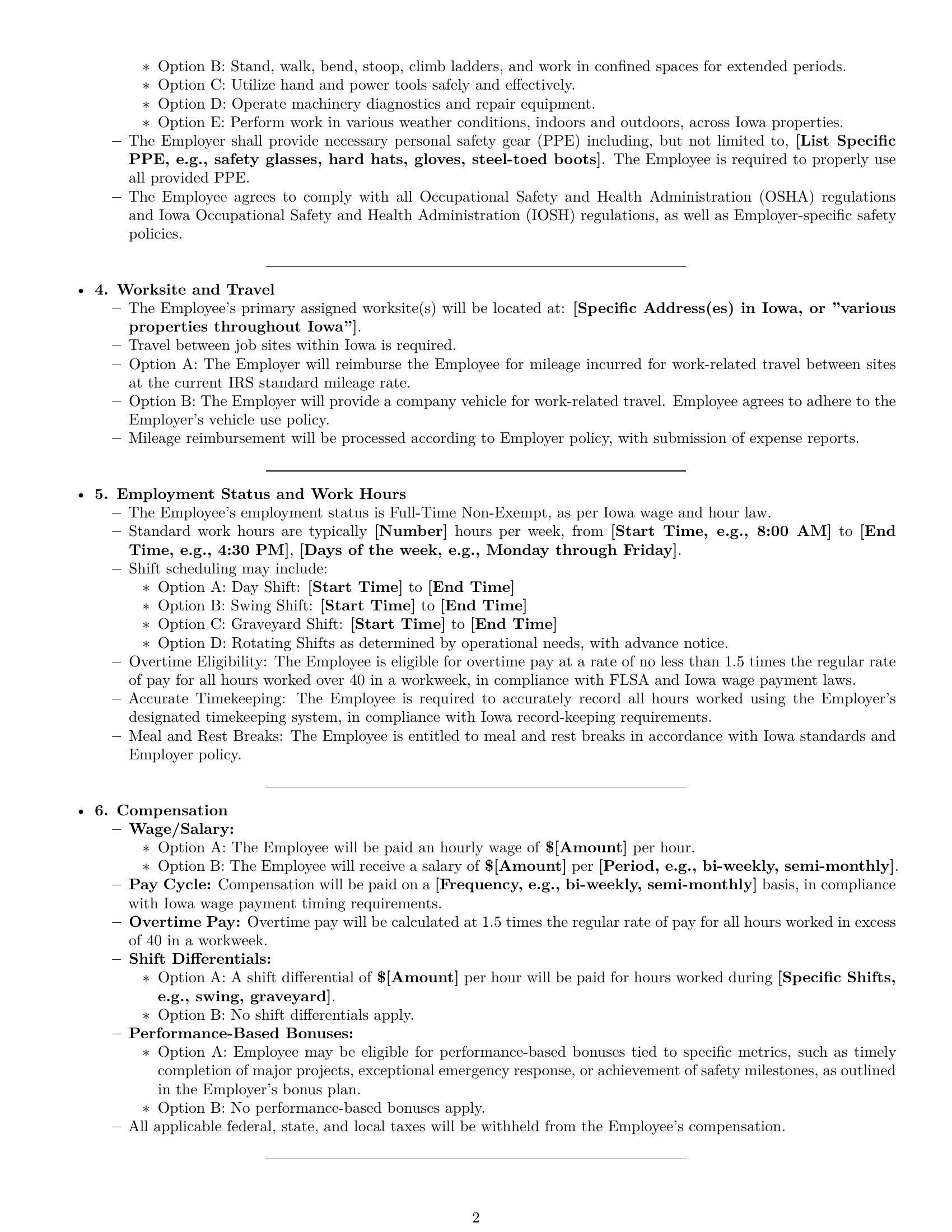 Preview page 2 of Pro Iowa maintenance technician employment contract template