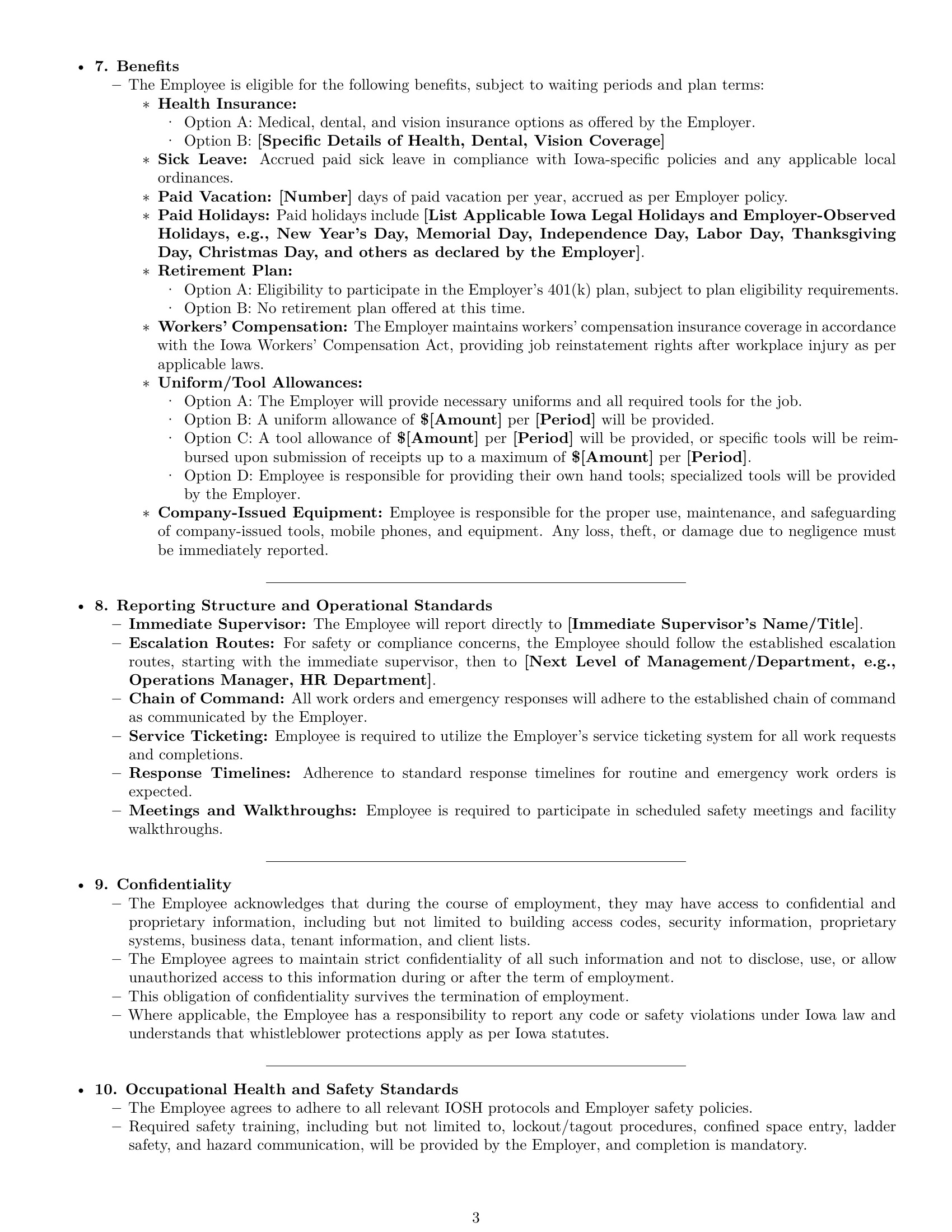 Preview page 3 of Pro Iowa maintenance technician employment contract template