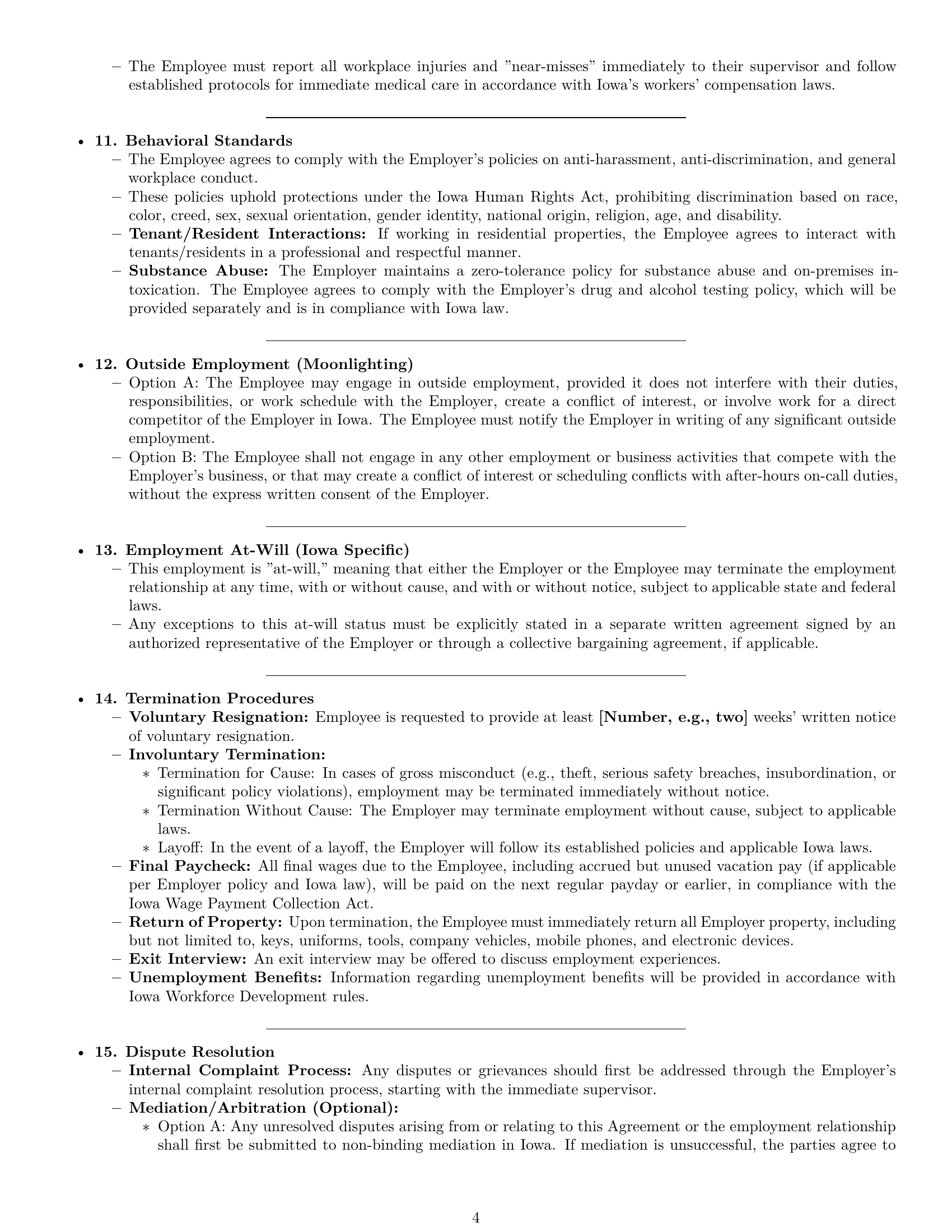 Preview page 4 of Pro Iowa maintenance technician employment contract template