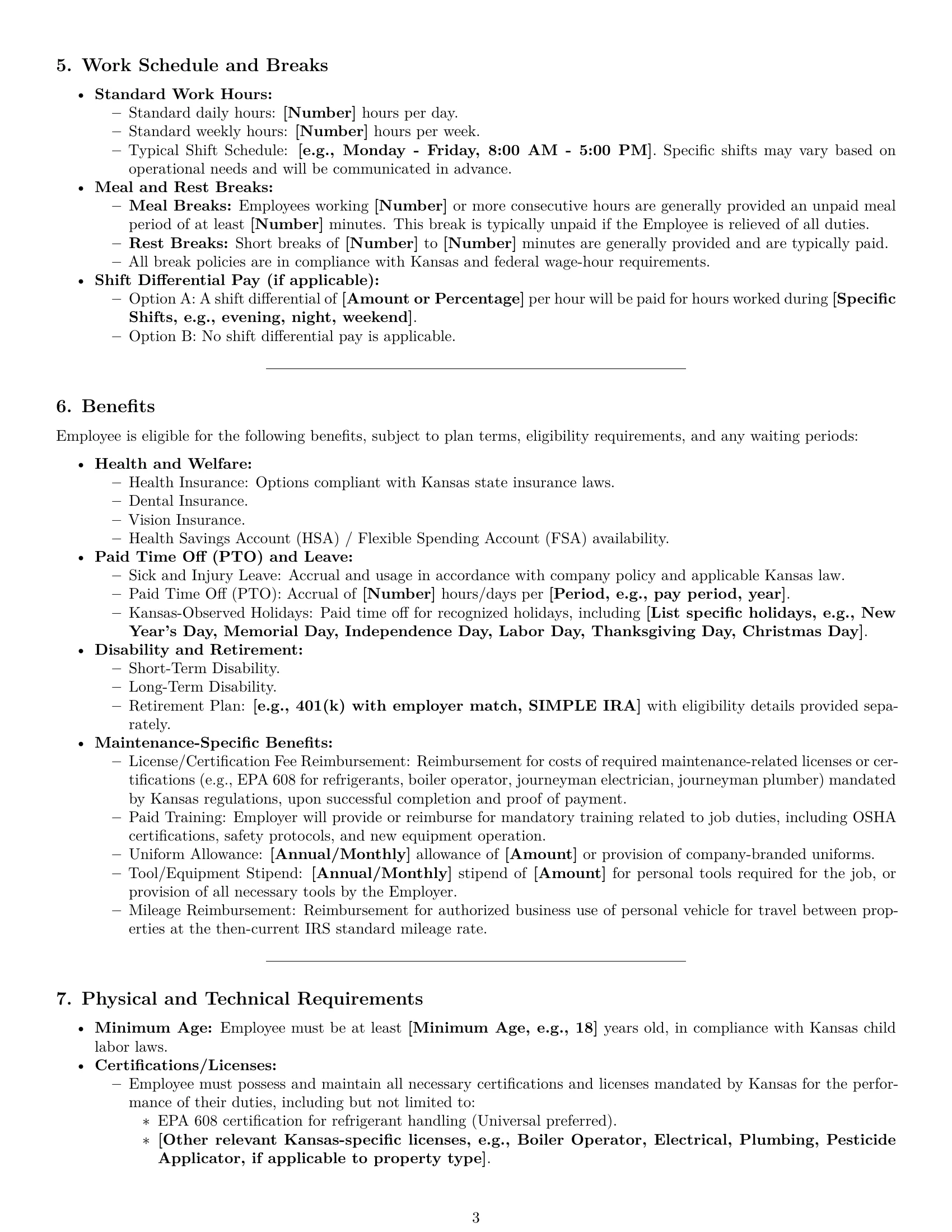 Preview page 3 of Pro Kansas maintenance technician employment contract template