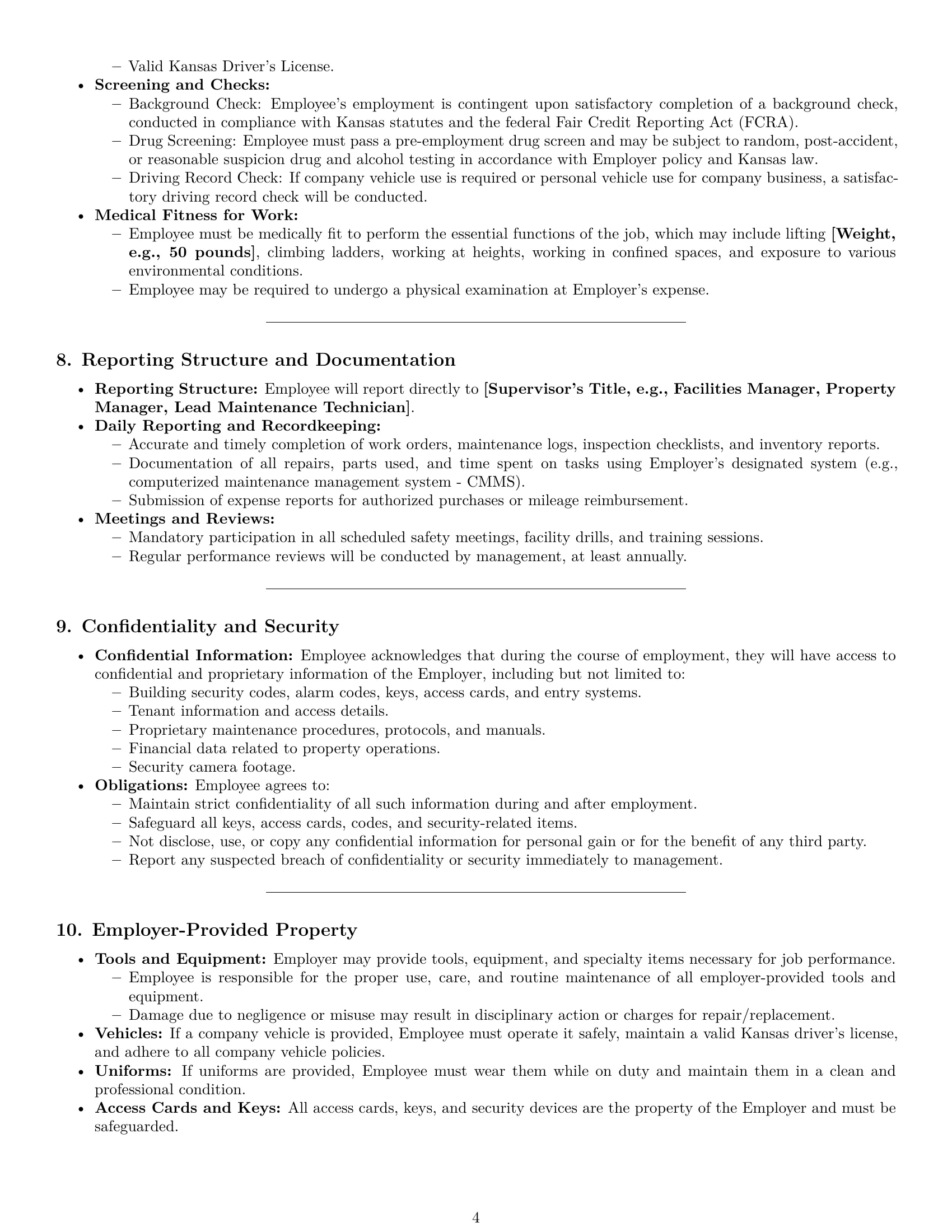 Preview page 4 of Pro Kansas maintenance technician employment contract template