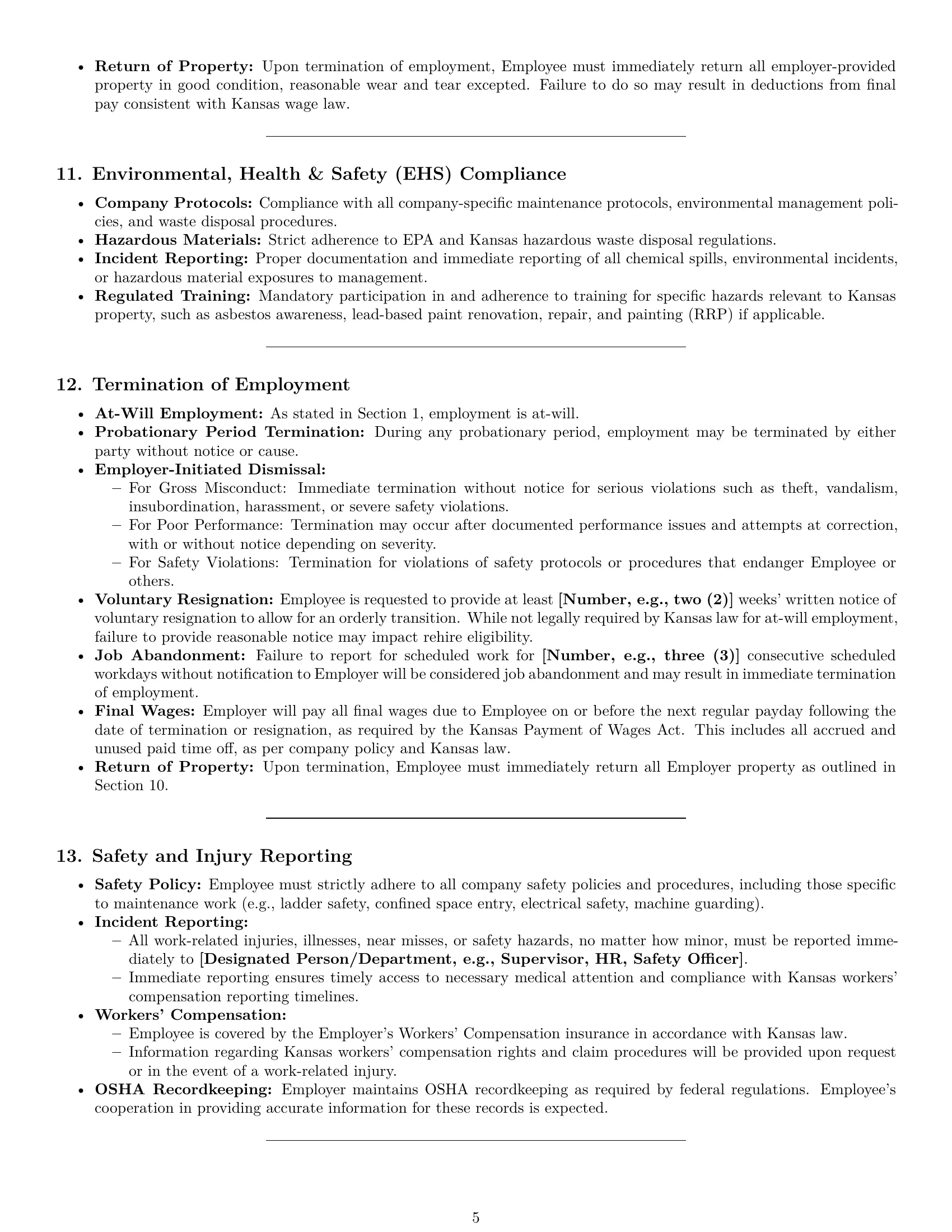 Preview page 5 of Pro Kansas maintenance technician employment contract template