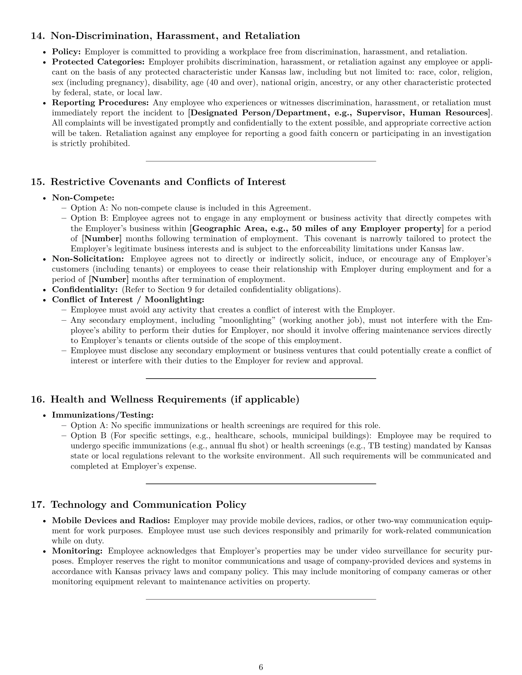 Preview page 6 of Pro Kansas maintenance technician employment contract template