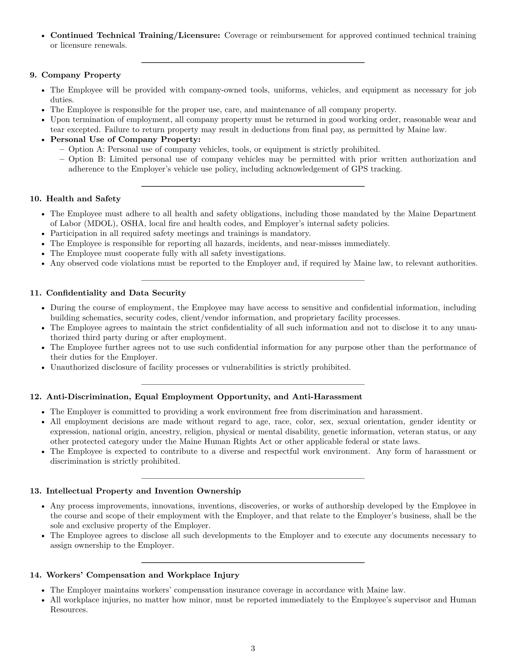 Preview page 3 of Pro Maine maintenance technician employment contract template
