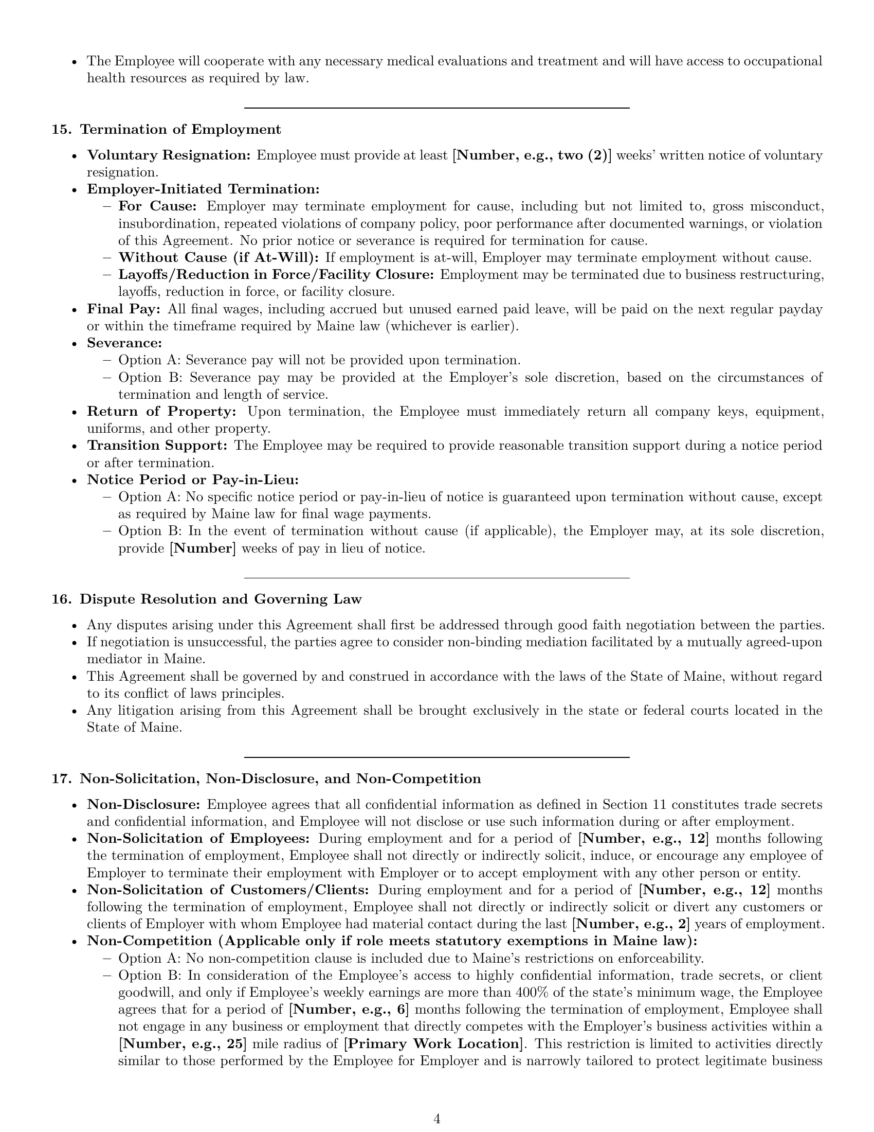 Preview page 4 of Pro Maine maintenance technician employment contract template