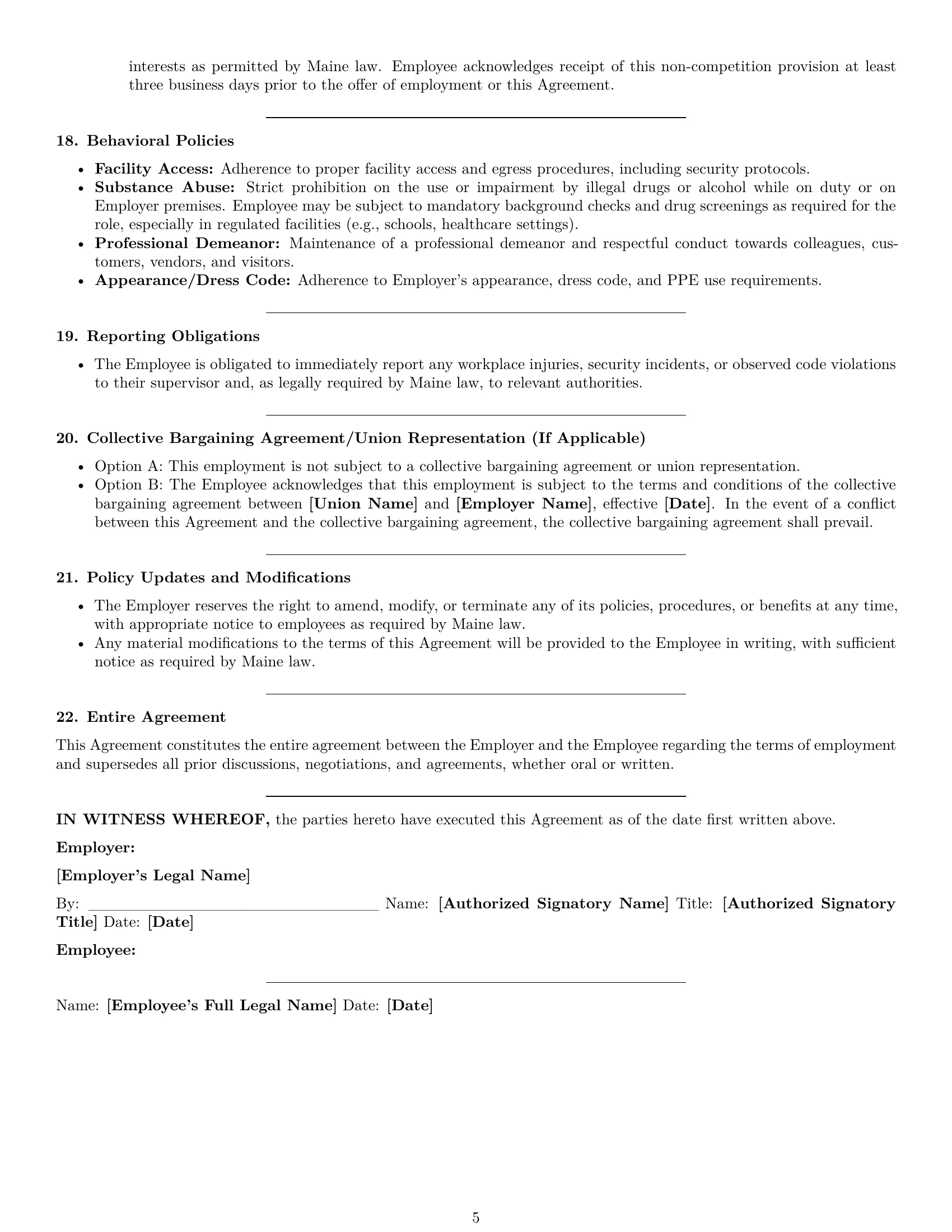 Preview page 5 of Pro Maine maintenance technician employment contract template