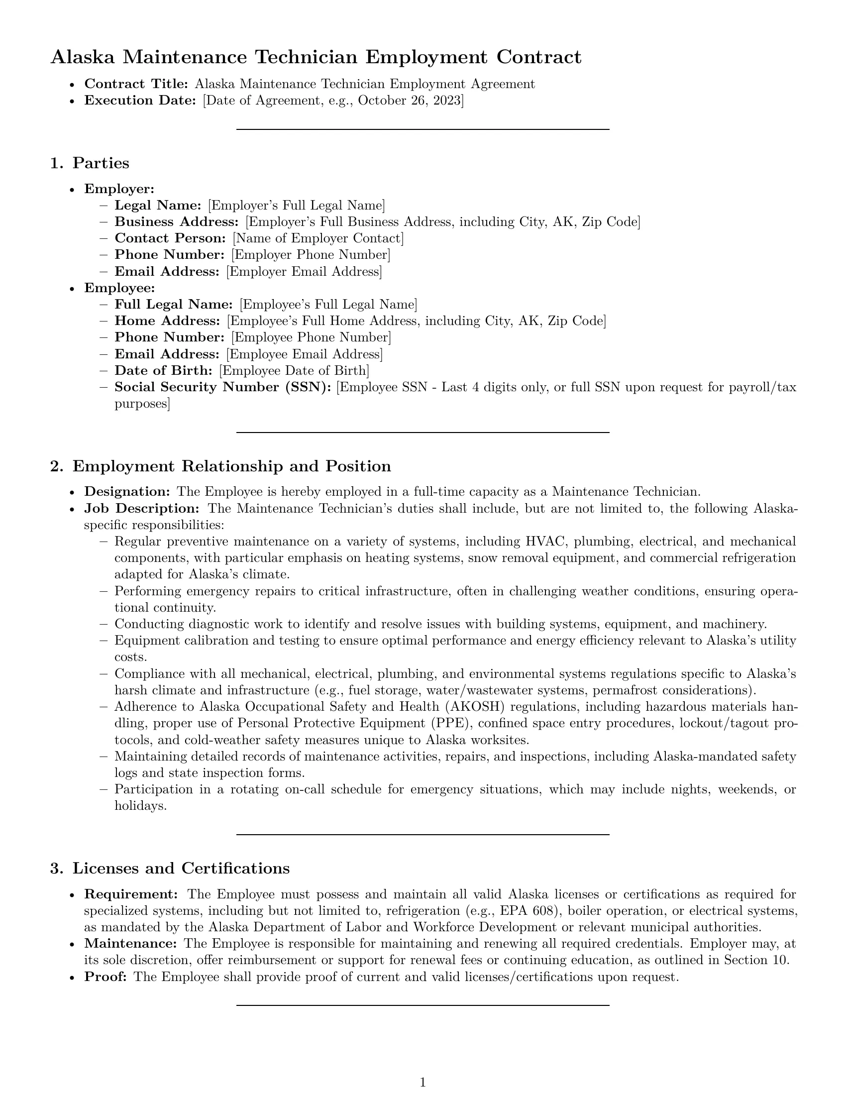 Preview page 1 of Pro Alaska maintenance technician employment contract template