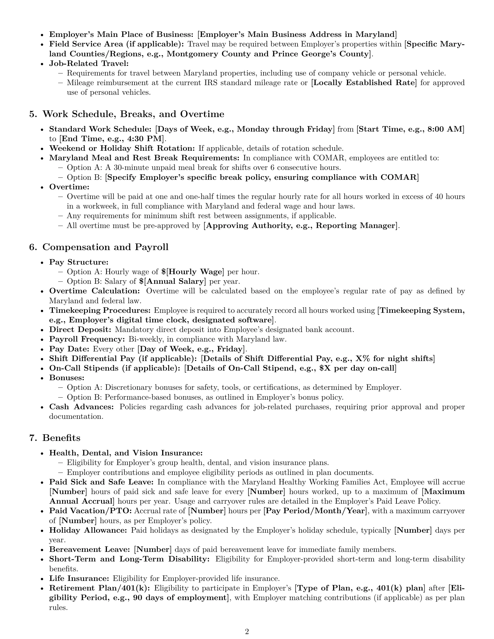 Preview page 2 of Pro Maryland maintenance technician employment contract template