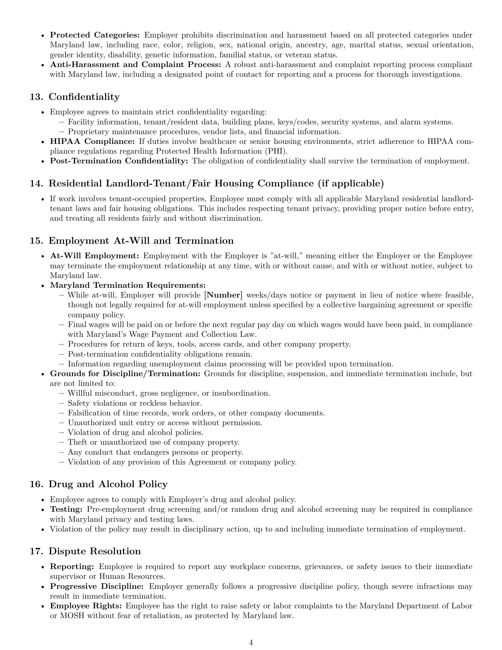 Preview page 4 of Pro Maryland maintenance technician employment contract template