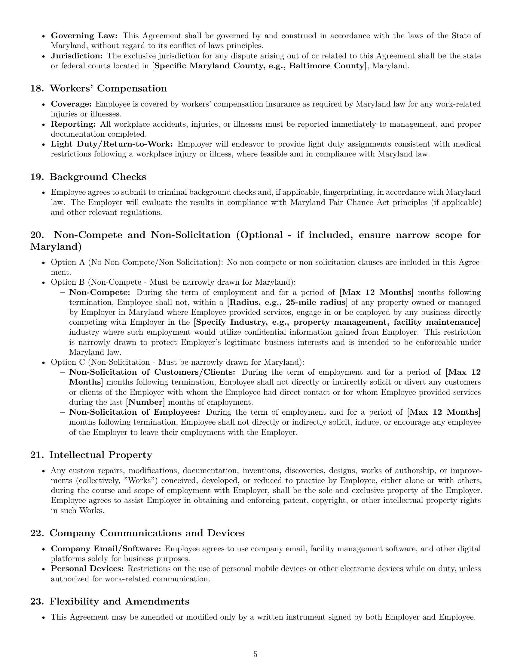 Preview page 5 of Pro Maryland maintenance technician employment contract template