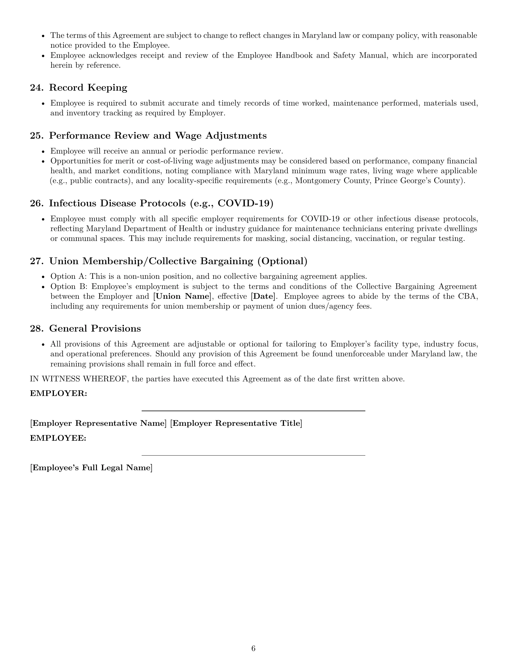 Preview page 6 of Pro Maryland maintenance technician employment contract template