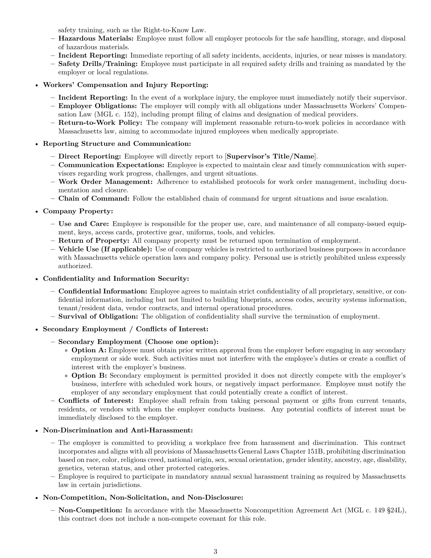 Preview page 3 of Pro Massachusetts maintenance technician employment contract template