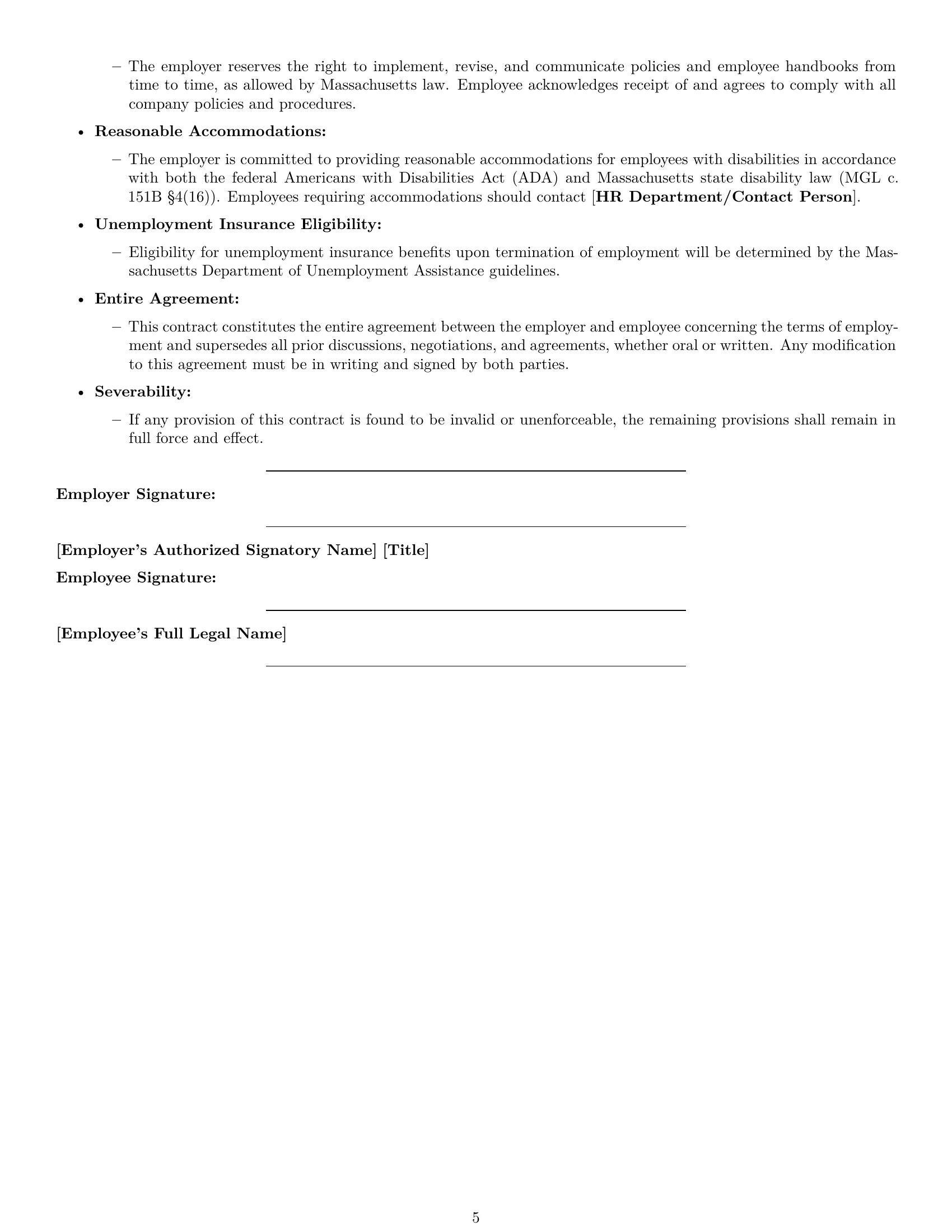 Preview page 5 of Pro Massachusetts maintenance technician employment contract template