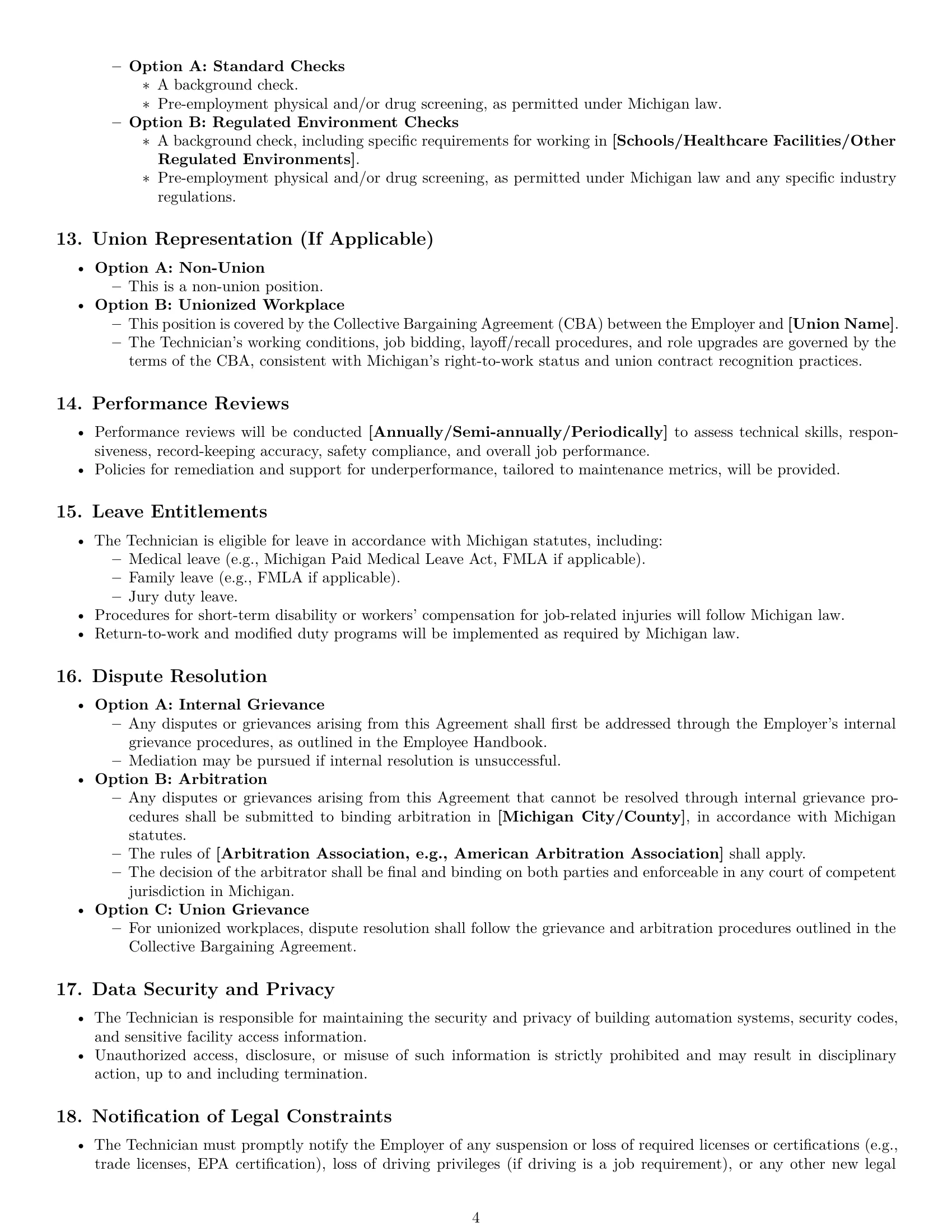 Preview page 4 of Pro Michigan maintenance technician employment contract template