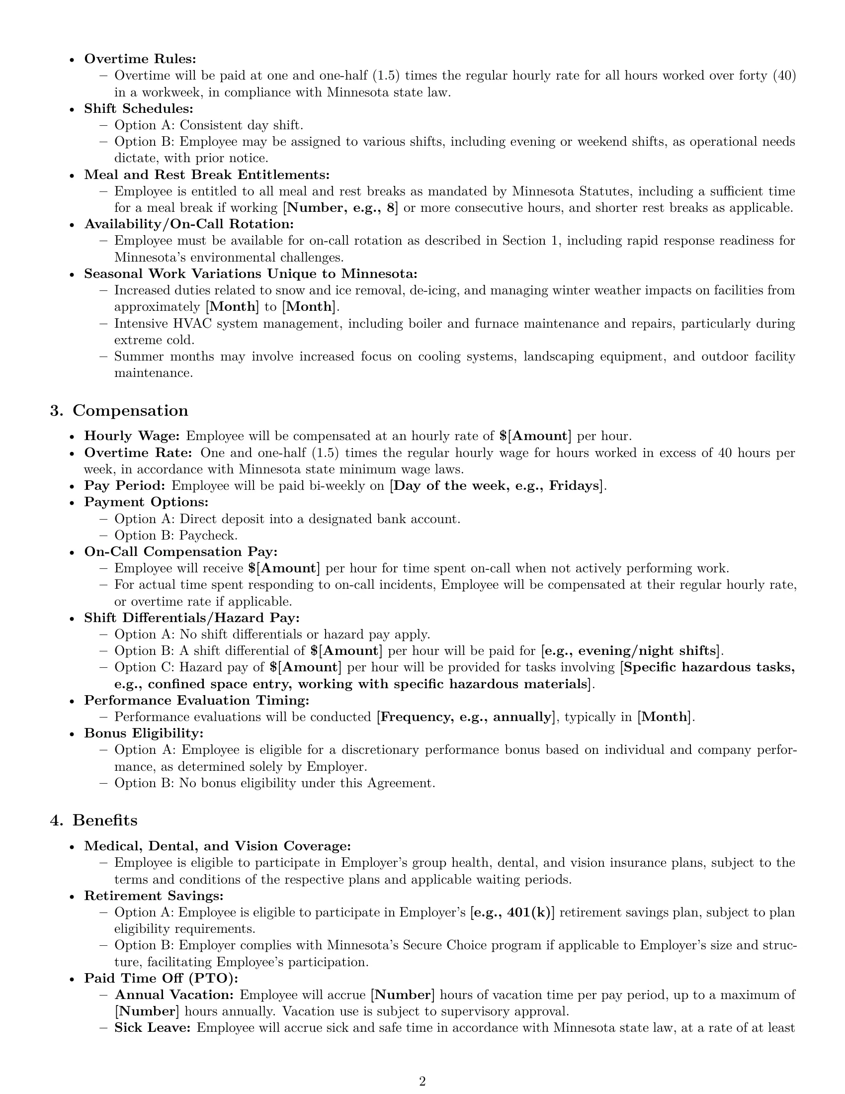 Preview page 2 of Pro Minnesota maintenance technician employment contract template