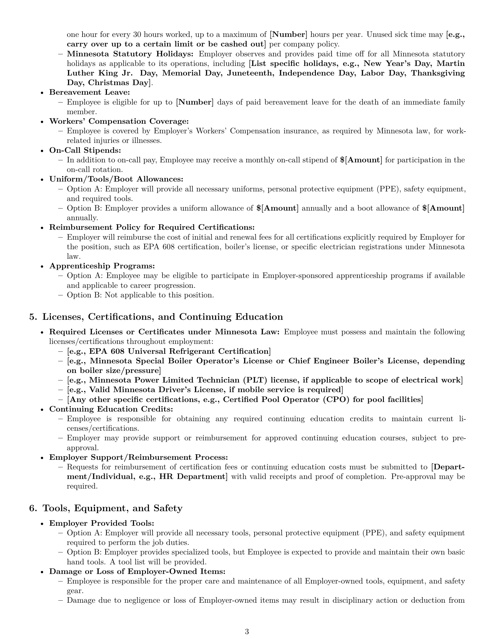 Preview page 3 of Pro Minnesota maintenance technician employment contract template