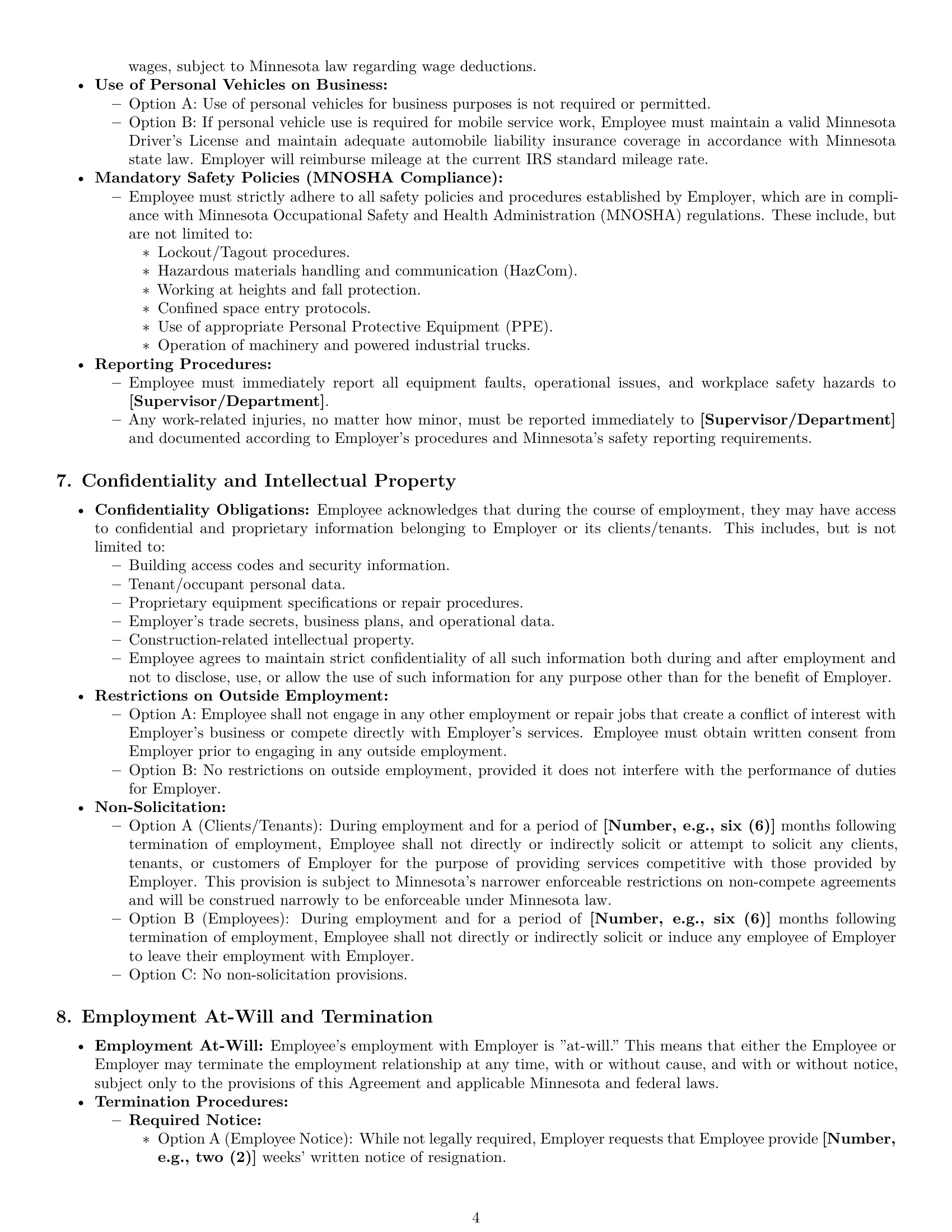 Preview page 4 of Pro Minnesota maintenance technician employment contract template