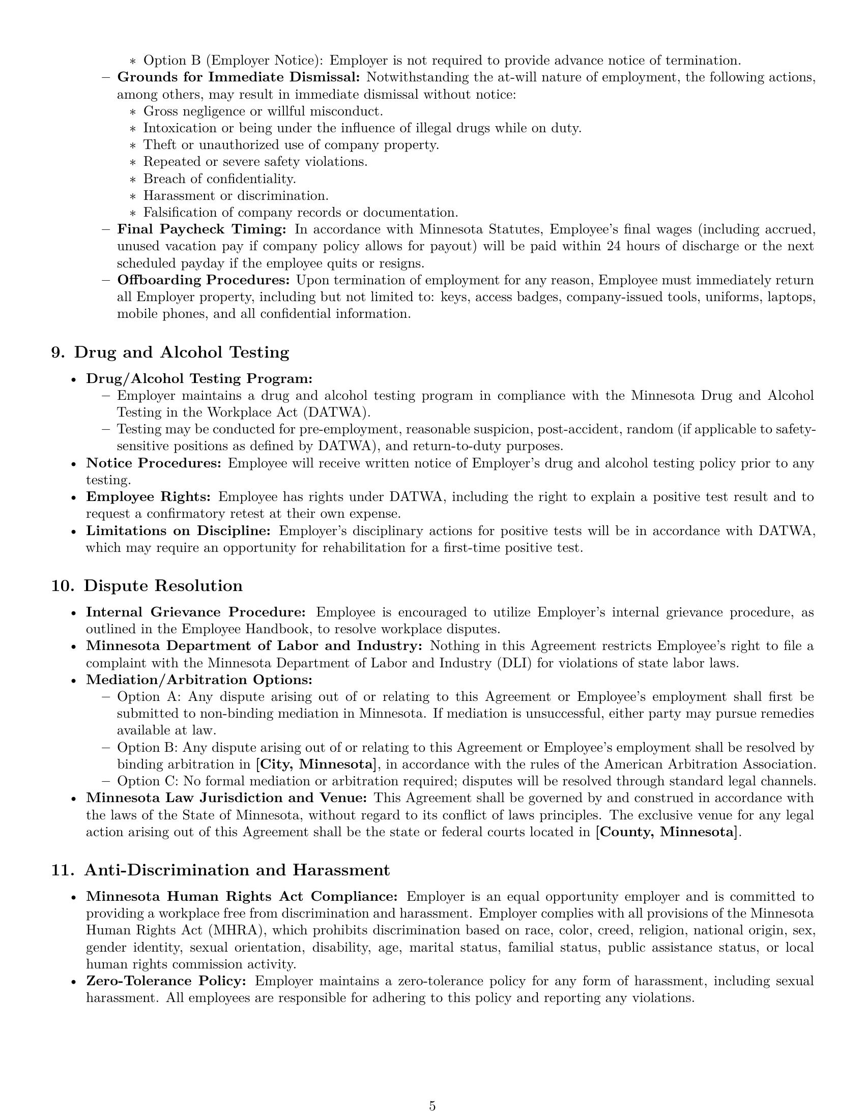 Preview page 5 of Pro Minnesota maintenance technician employment contract template