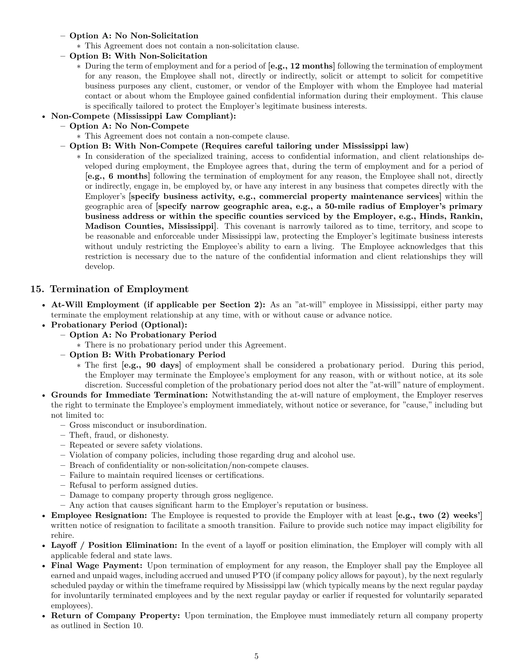Preview page 5 of Pro Mississippi maintenance technician employment contract template