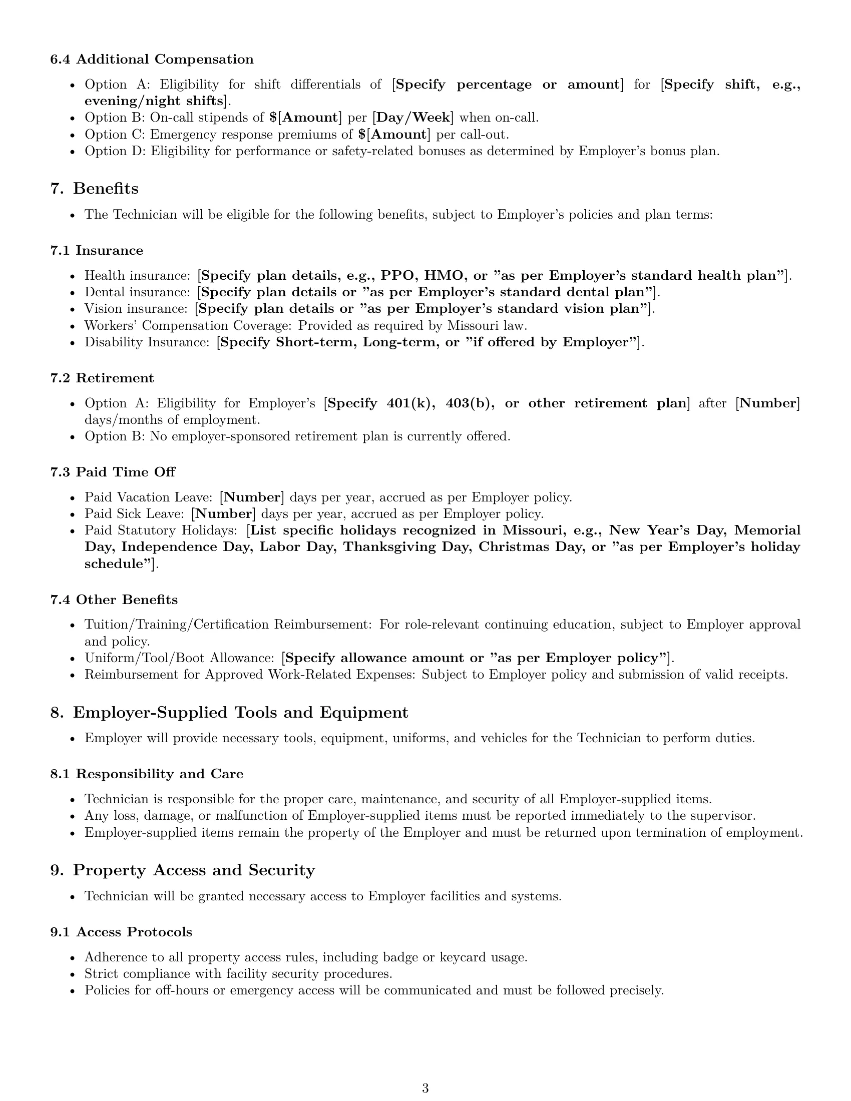 Preview page 3 of Pro Missouri maintenance technician employment contract template