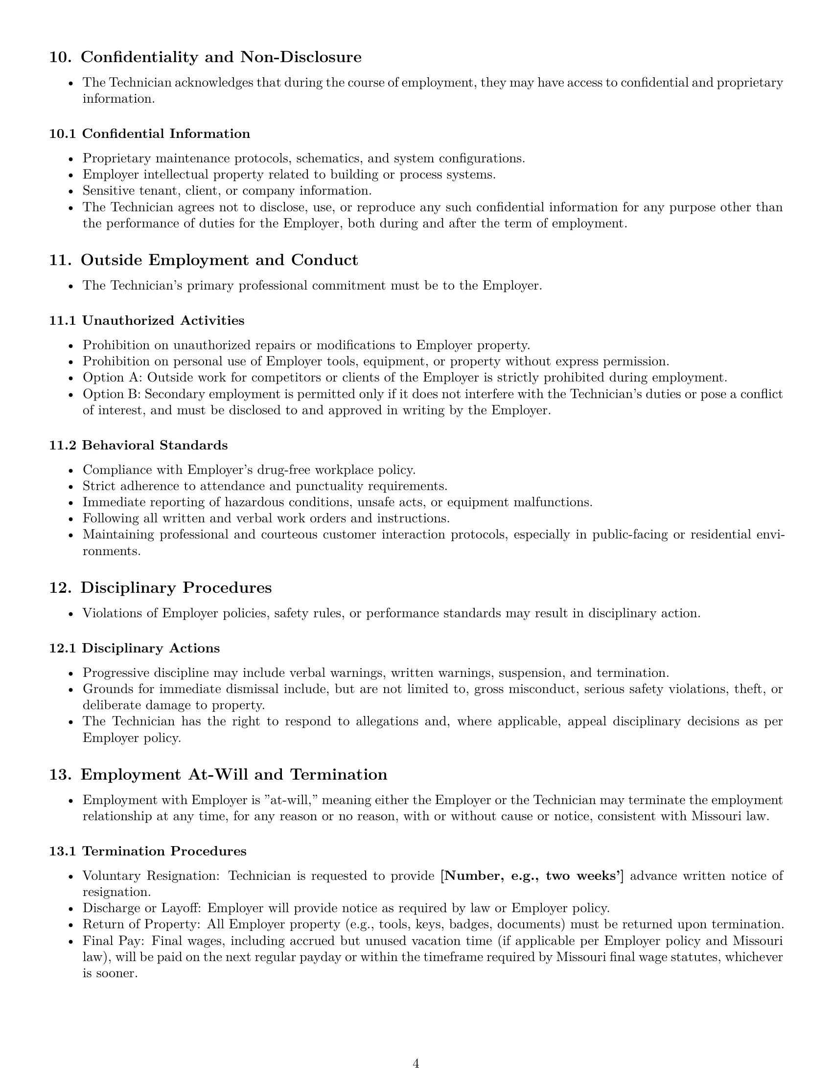 Preview page 4 of Pro Missouri maintenance technician employment contract template