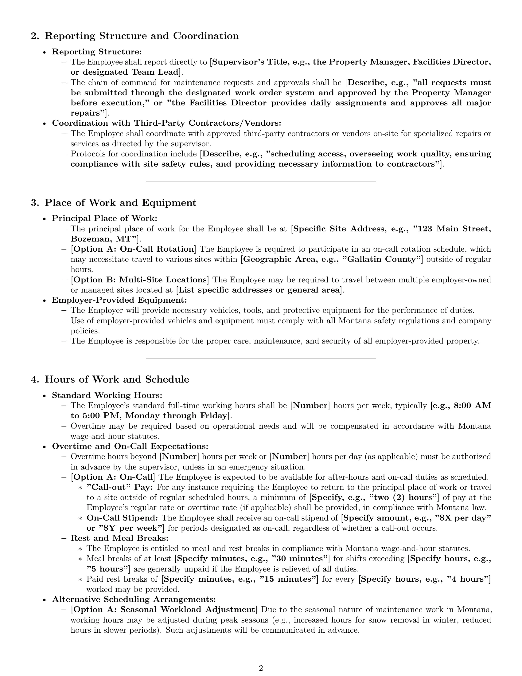 Preview page 2 of Pro Montana maintenance technician employment contract template