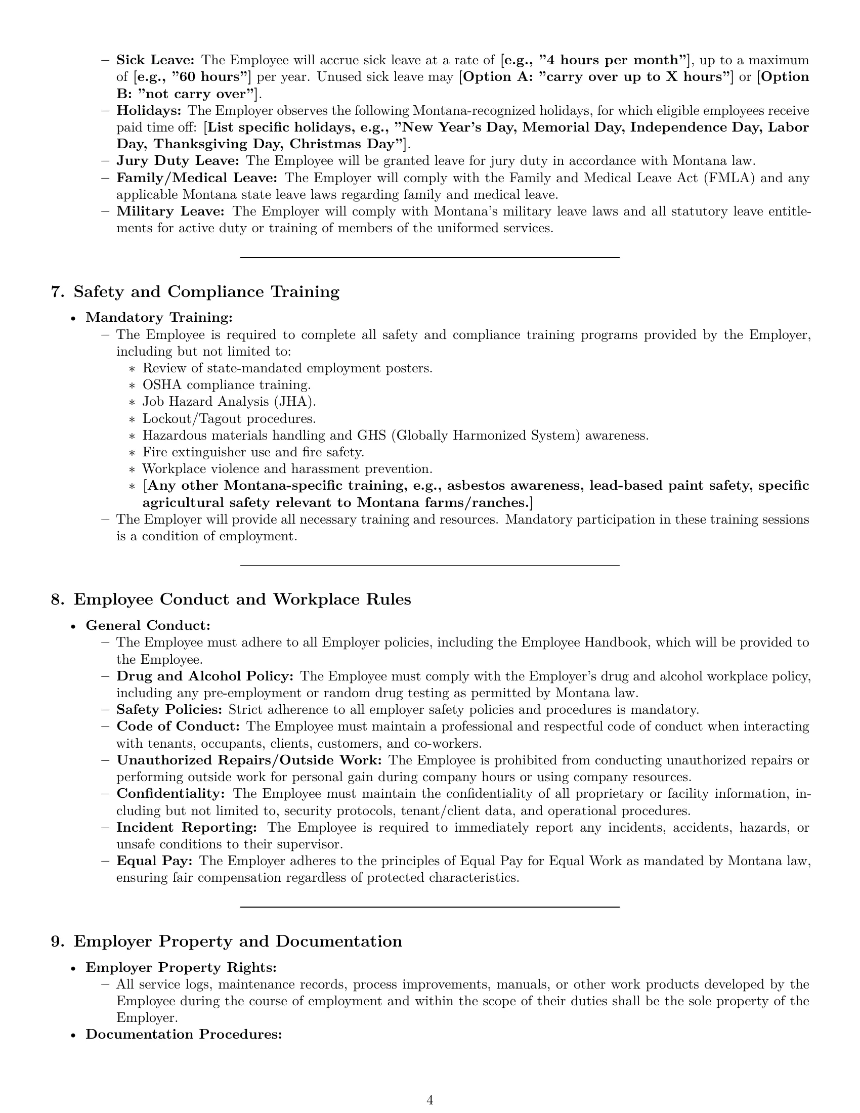 Preview page 4 of Pro Montana maintenance technician employment contract template