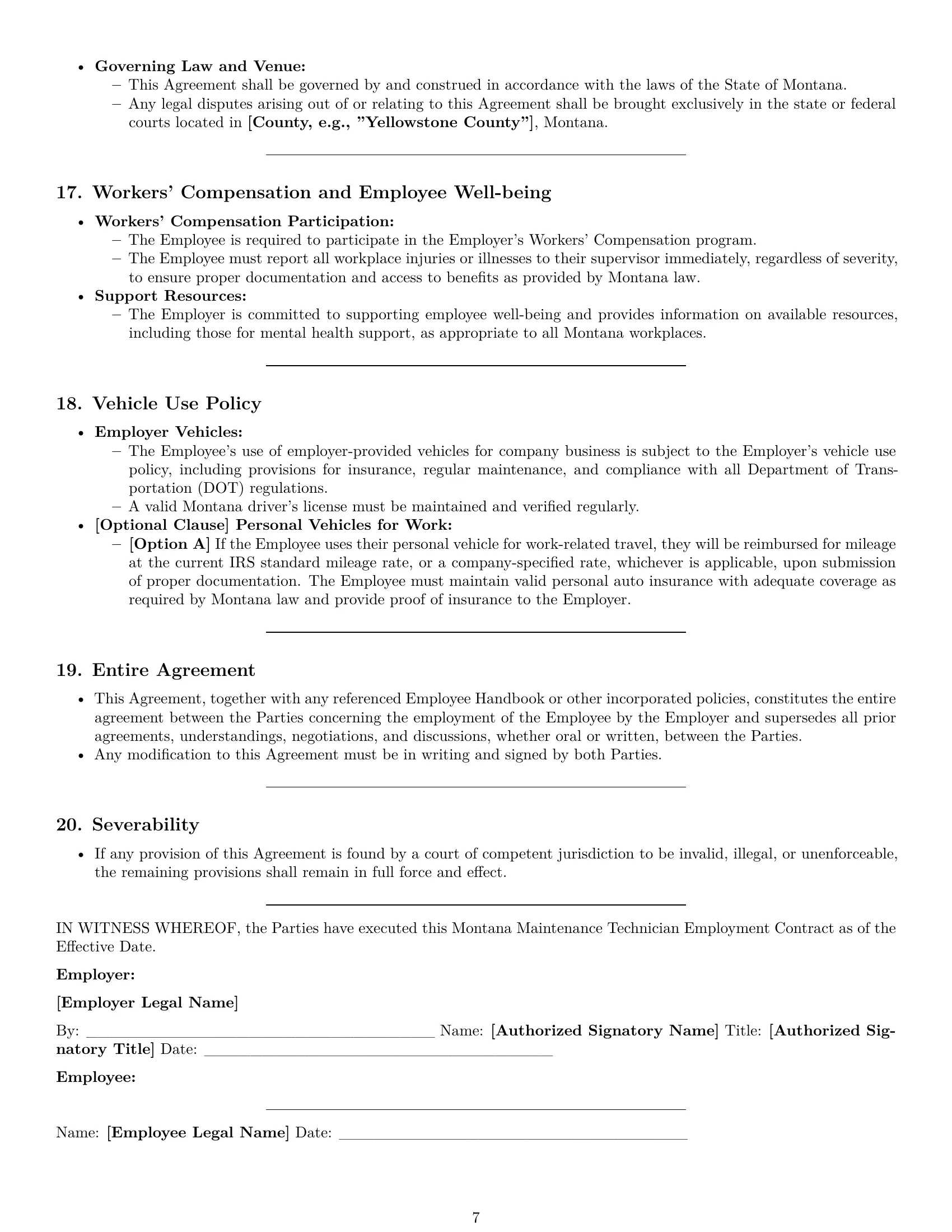 Preview page 7 of Pro Montana maintenance technician employment contract template