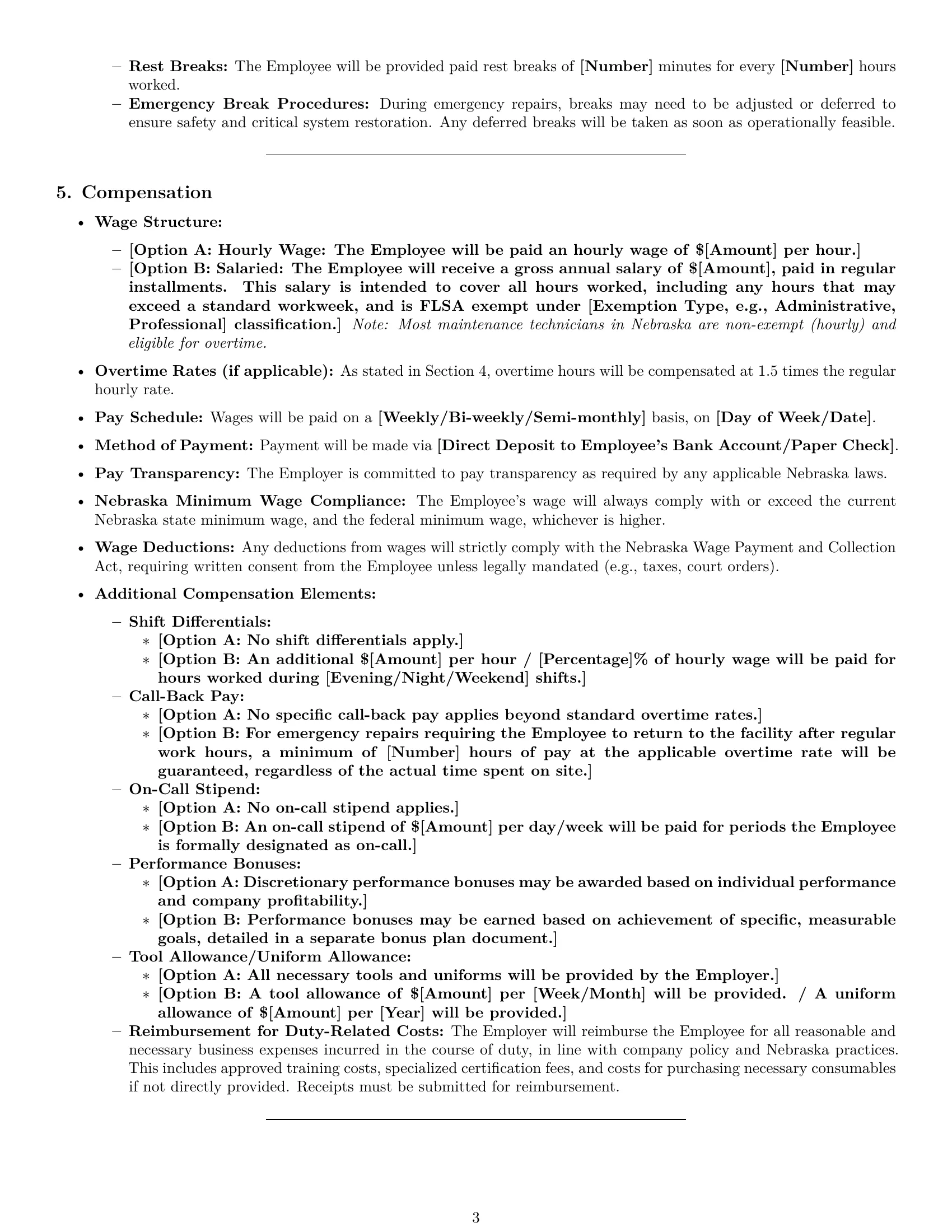 Preview page 3 of Pro Nebraska maintenance technician employment contract template
