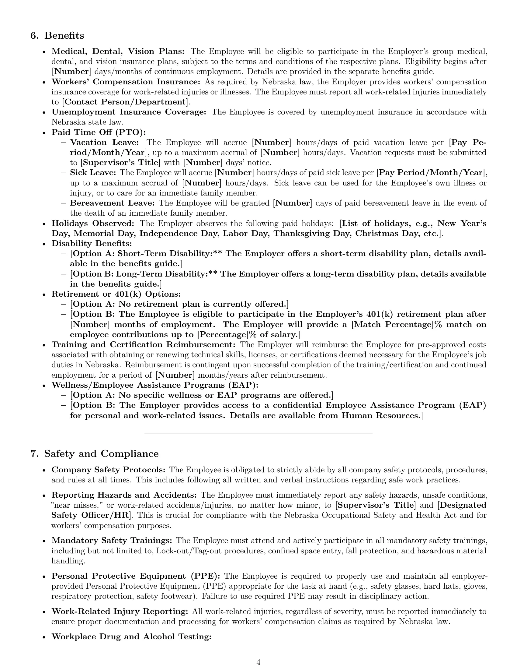 Preview page 4 of Pro Nebraska maintenance technician employment contract template
