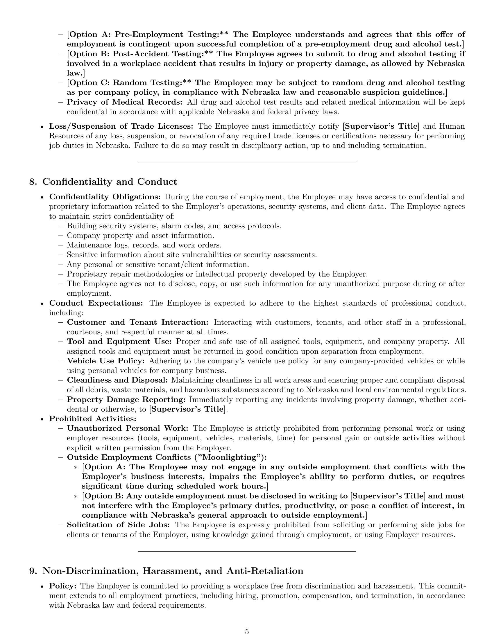 Preview page 5 of Pro Nebraska maintenance technician employment contract template