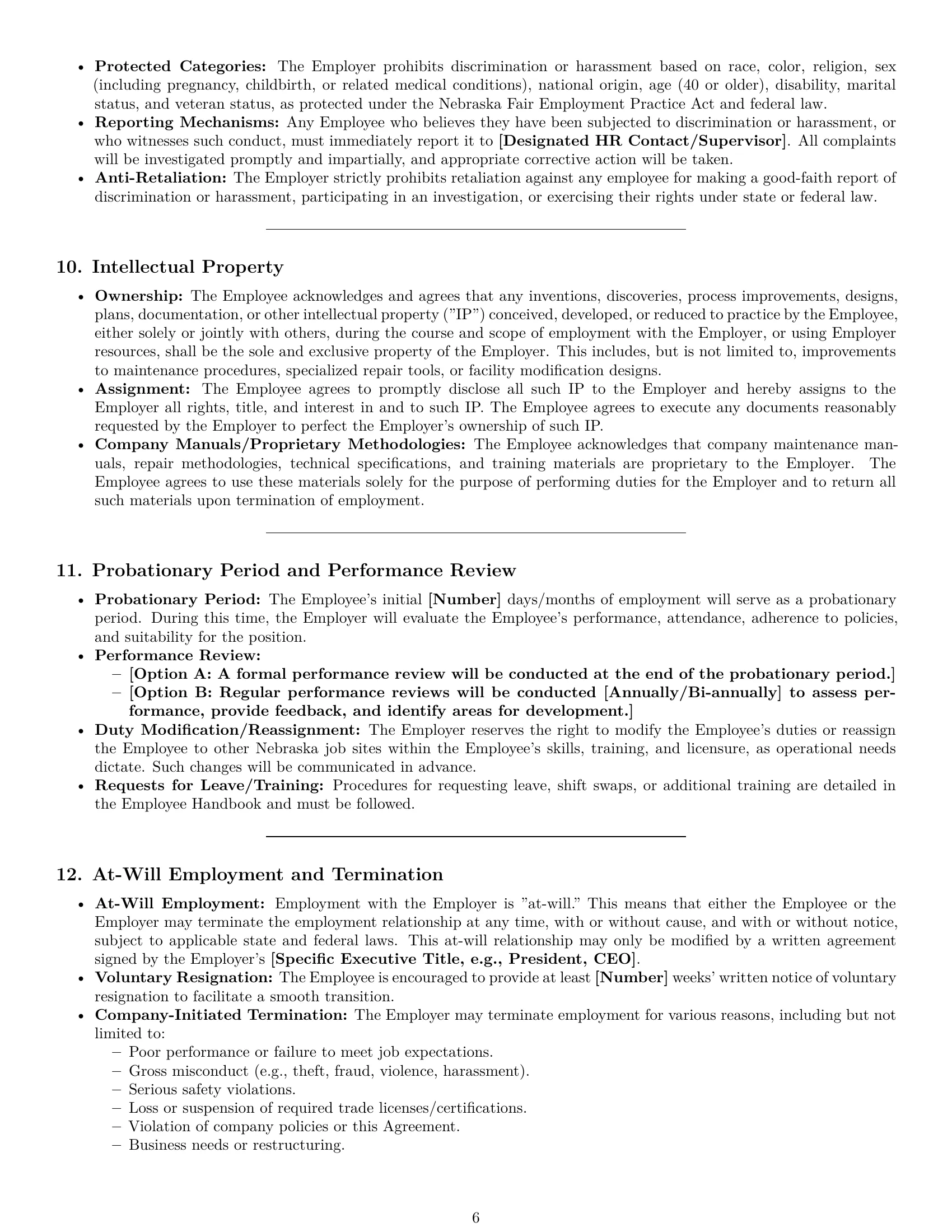 Preview page 6 of Pro Nebraska maintenance technician employment contract template