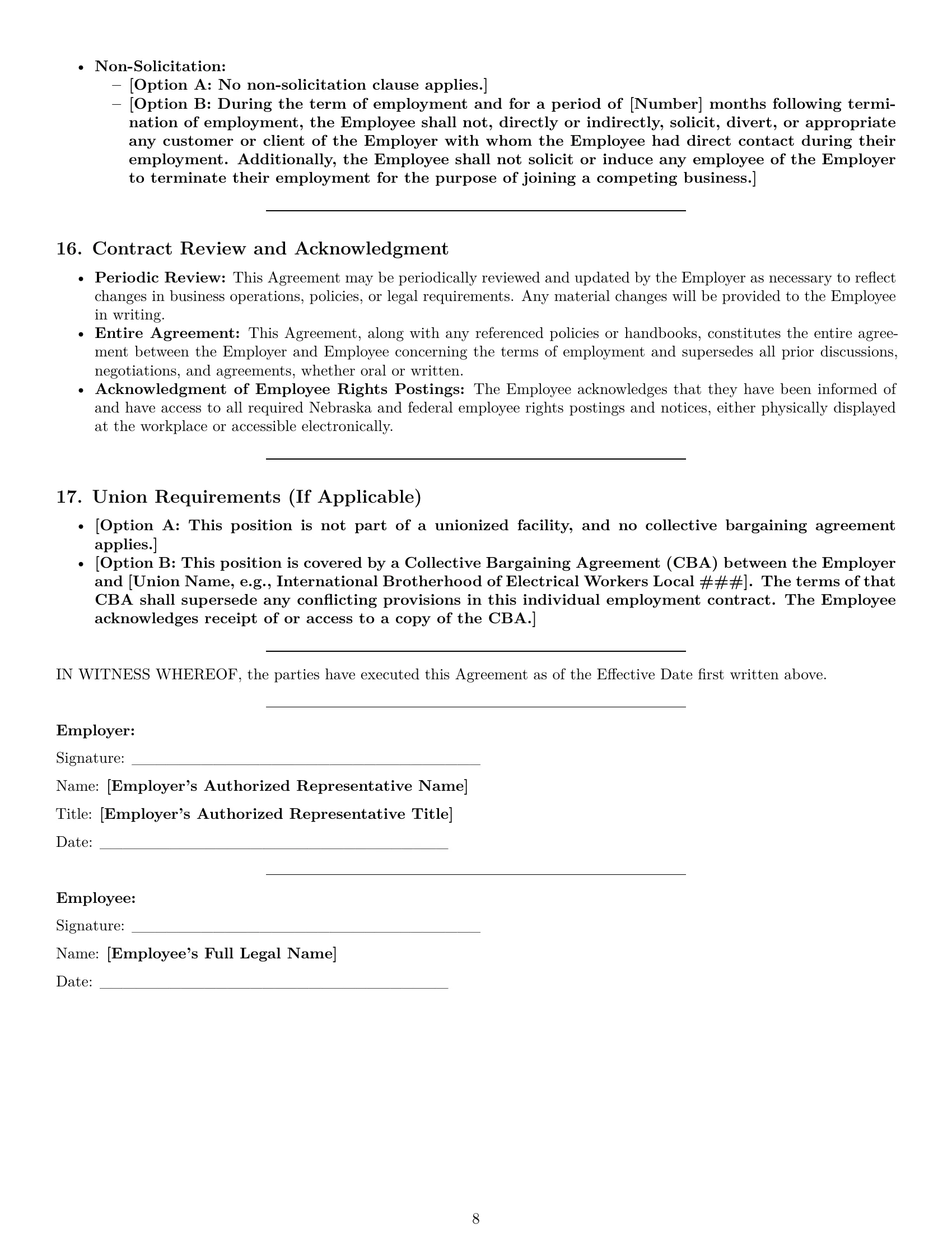 Preview page 8 of Pro Nebraska maintenance technician employment contract template
