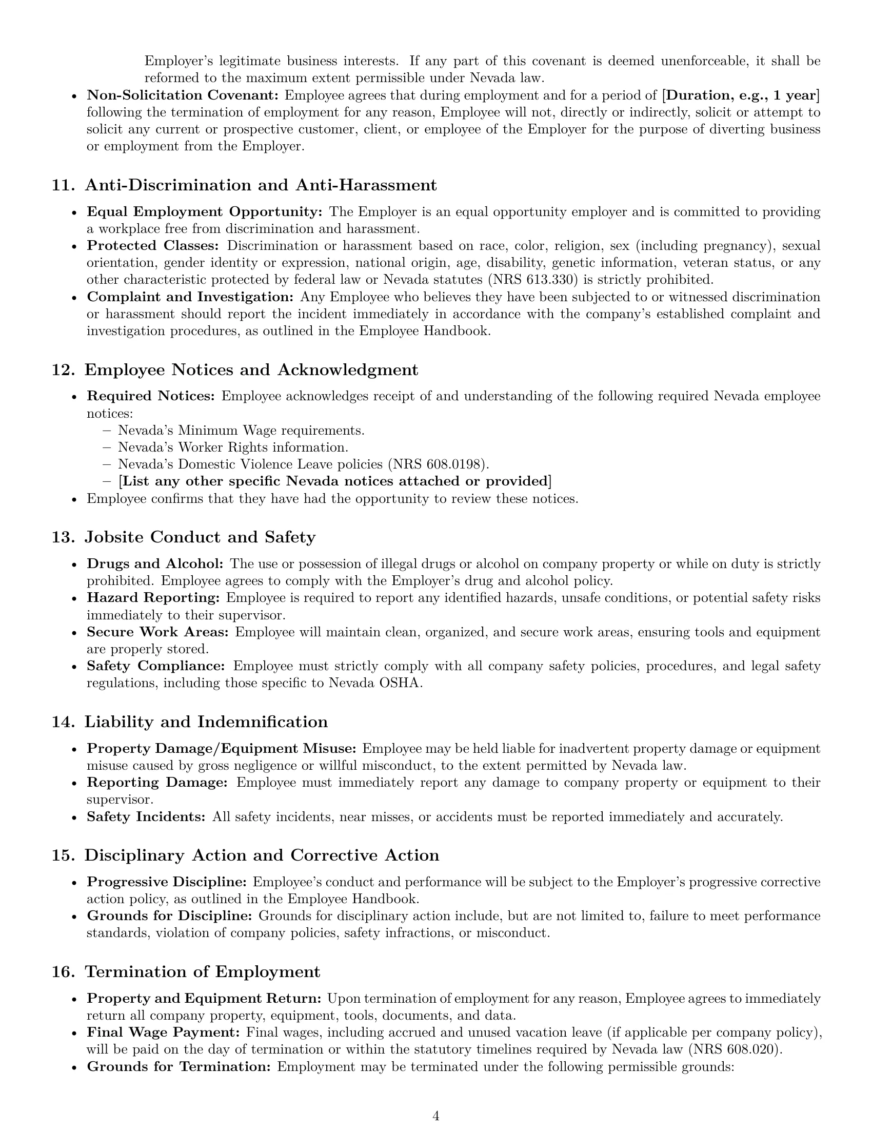 Preview page 4 of Pro Nevada maintenance technician employment contract template