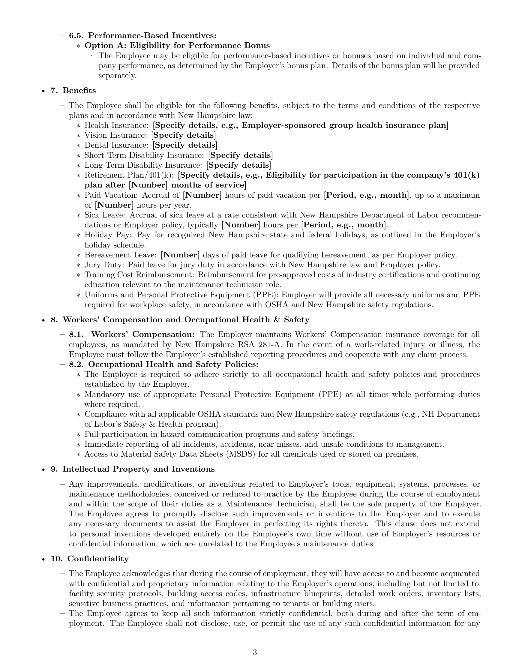 Preview page 3 of Pro New Hampshire maintenance technician employment contract template