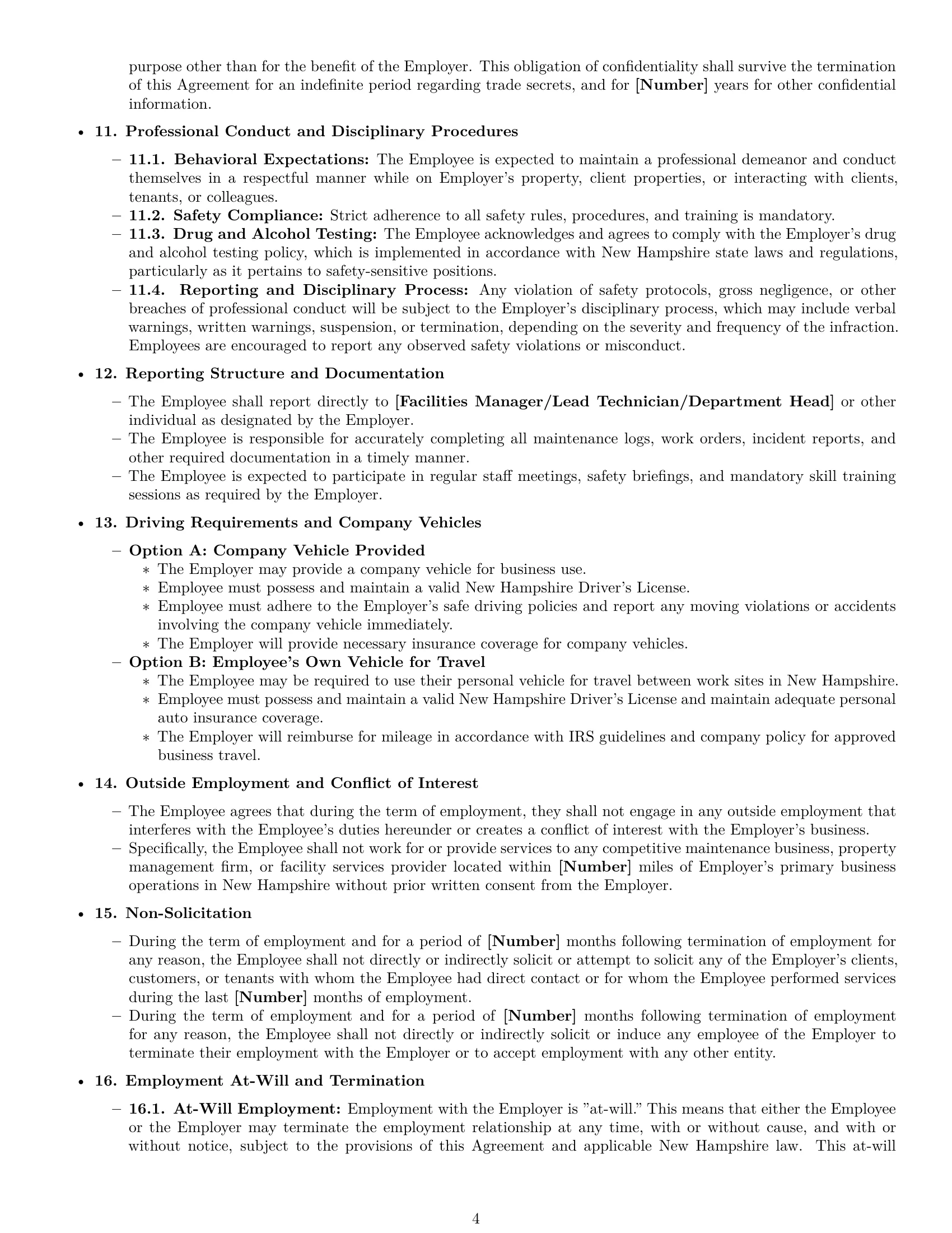 Preview page 4 of Pro New Hampshire maintenance technician employment contract template