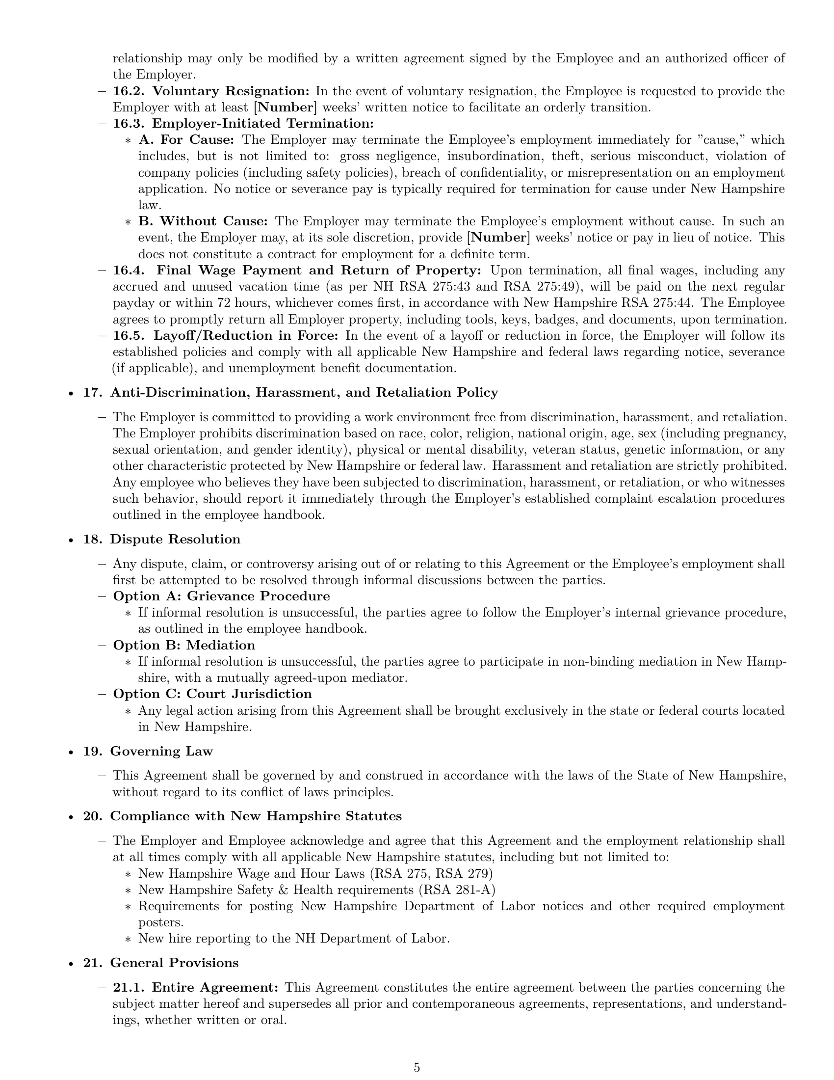 Preview page 5 of Pro New Hampshire maintenance technician employment contract template