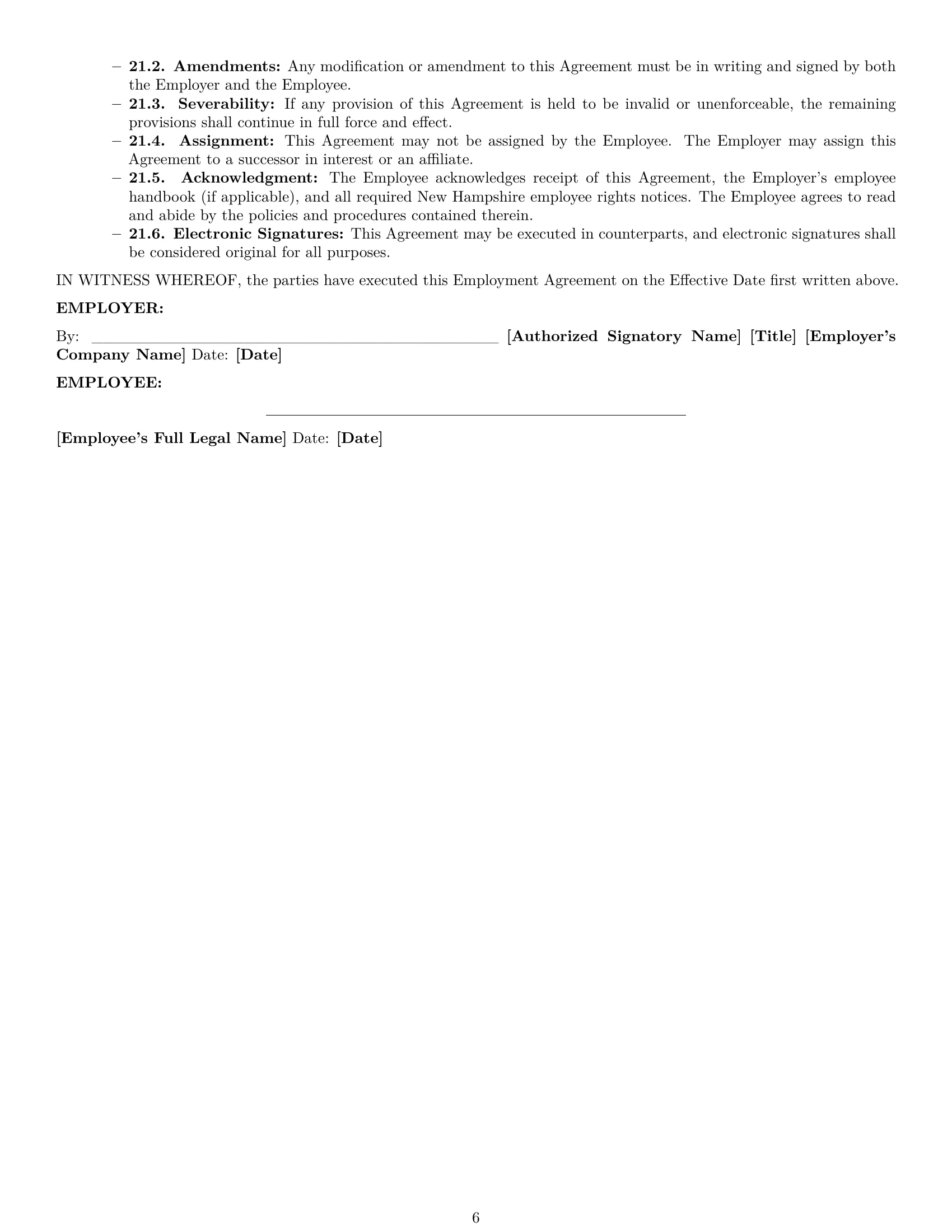 Preview page 6 of Pro New Hampshire maintenance technician employment contract template