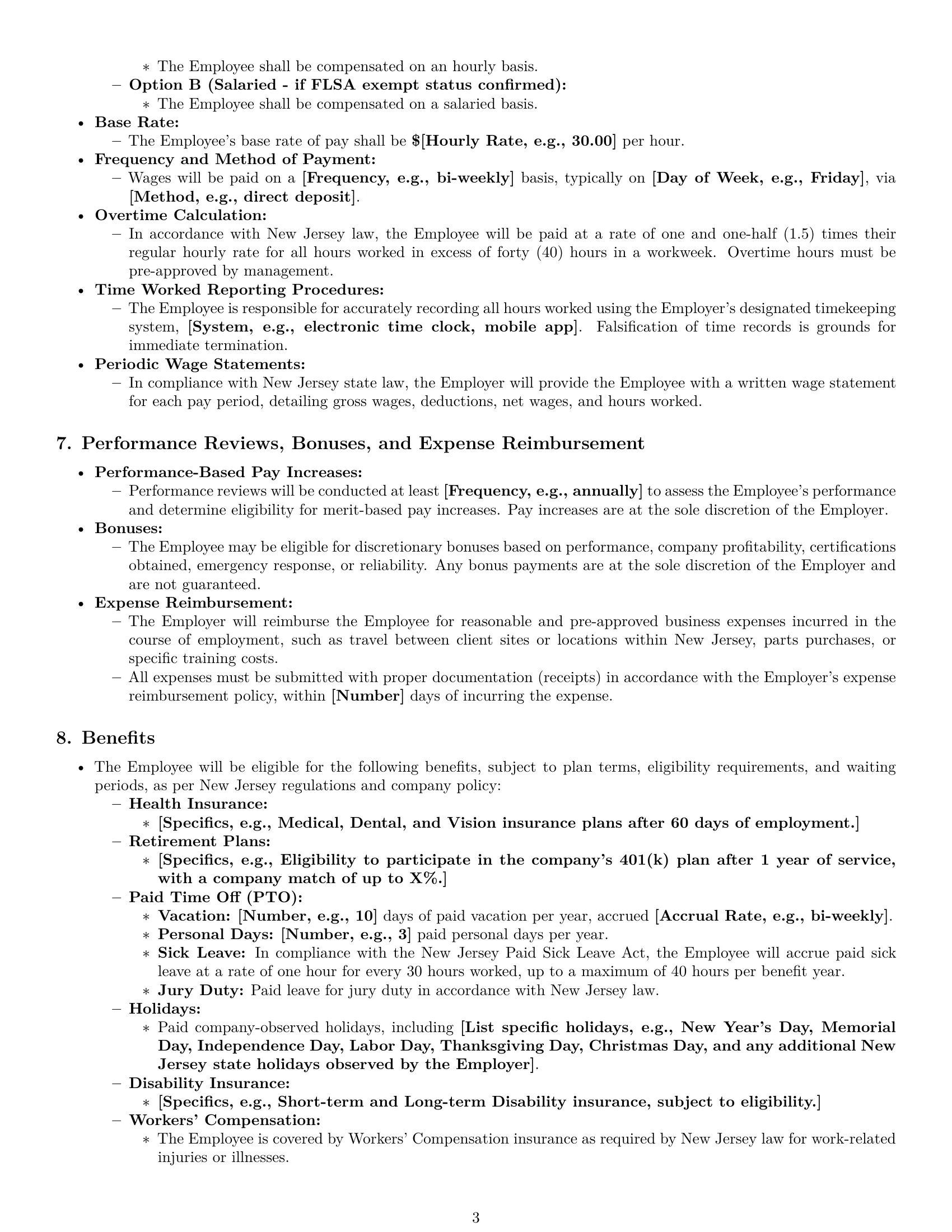 Preview page 3 of Pro New Jersey maintenance technician employment contract template