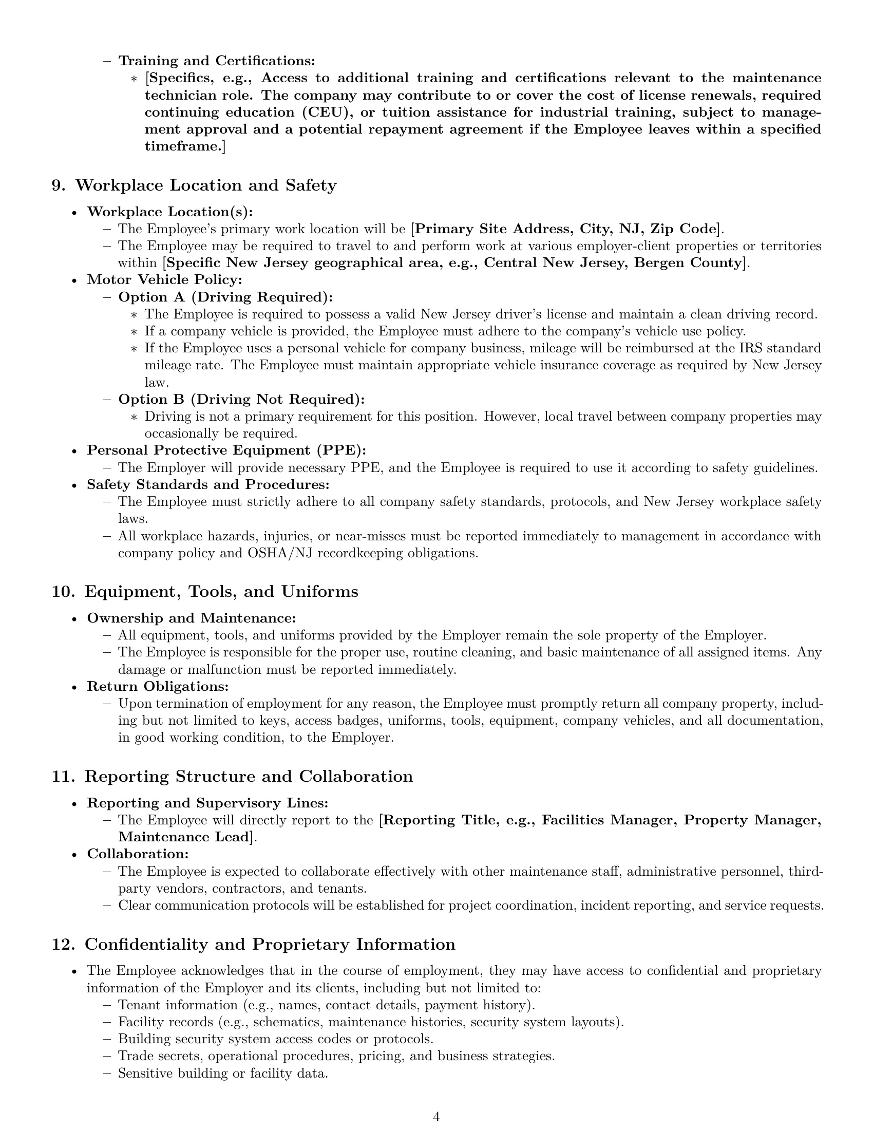 Preview page 4 of Pro New Jersey maintenance technician employment contract template