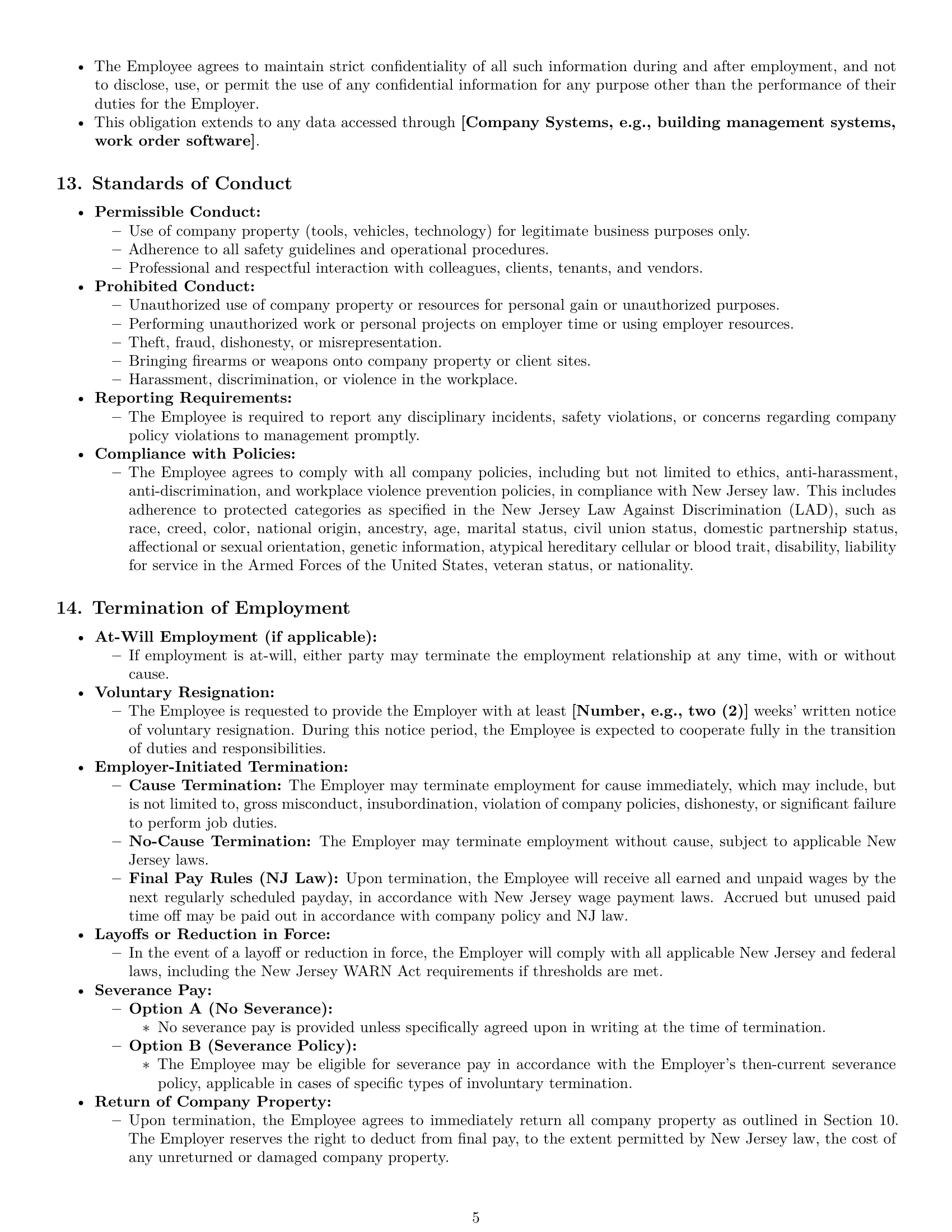 Preview page 5 of Pro New Jersey maintenance technician employment contract template