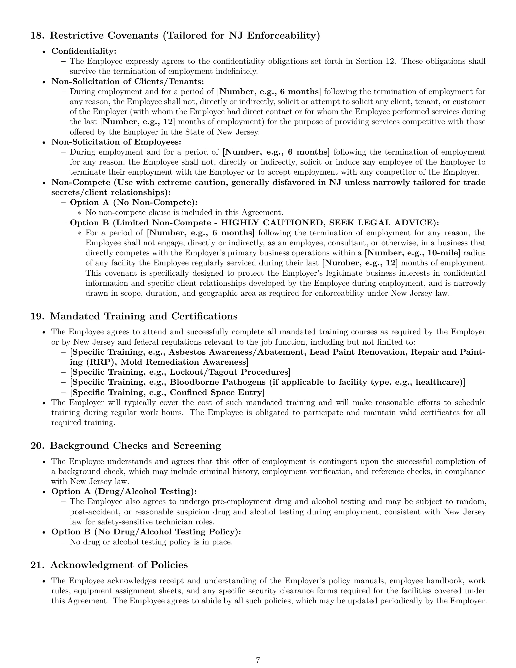 Preview page 7 of Pro New Jersey maintenance technician employment contract template