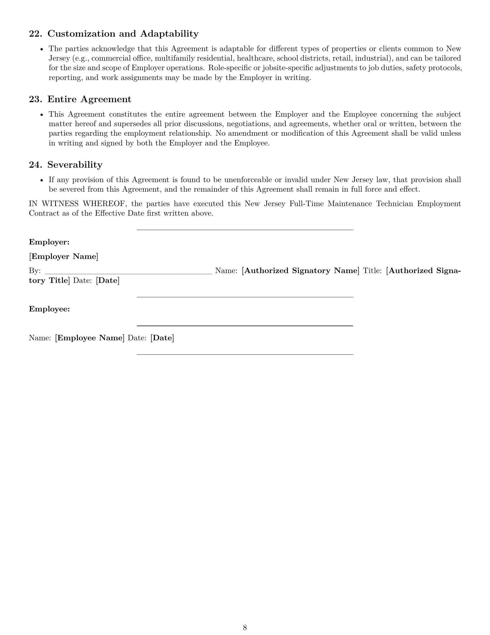 Preview page 8 of Pro New Jersey maintenance technician employment contract template