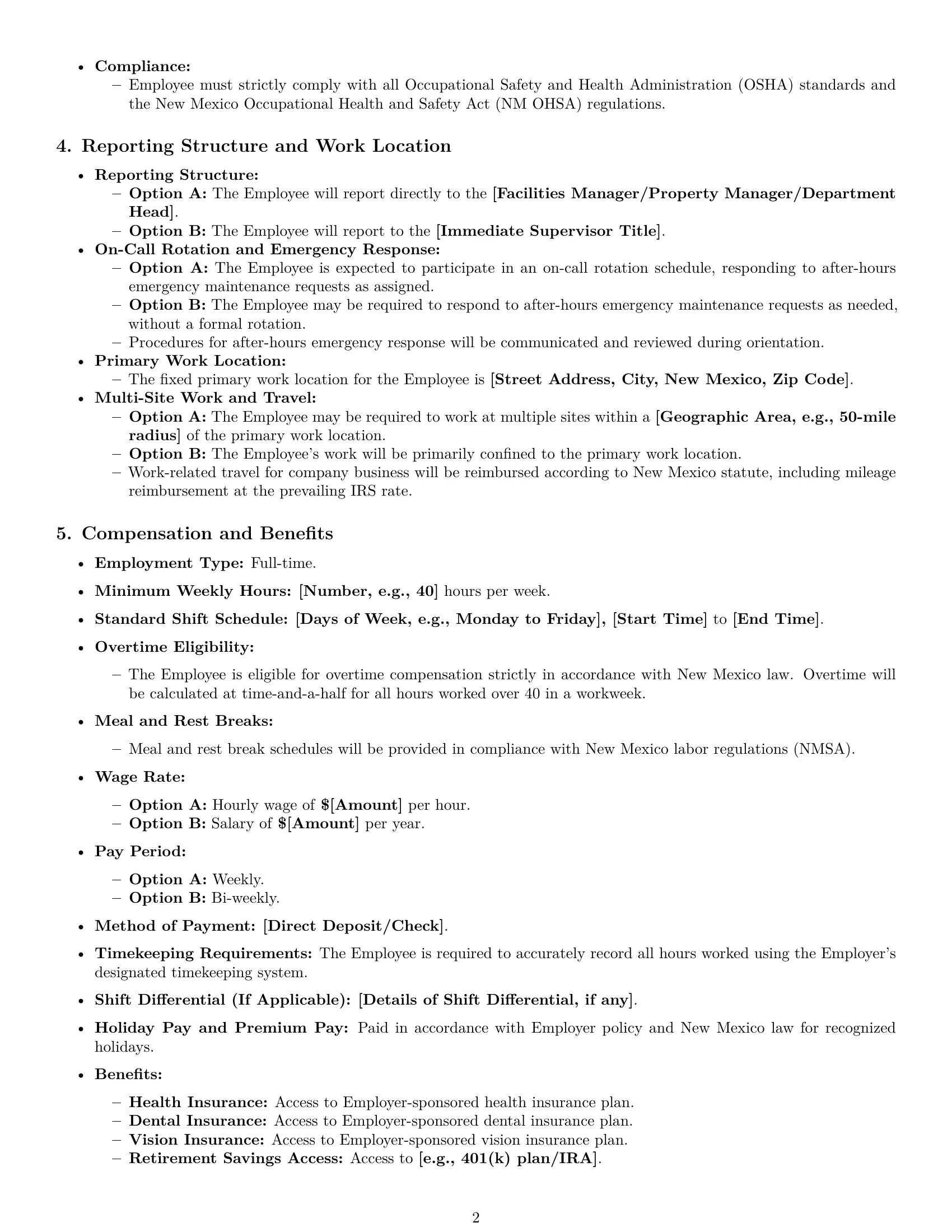 Preview page 2 of Pro New Mexico maintenance technician employment contract template
