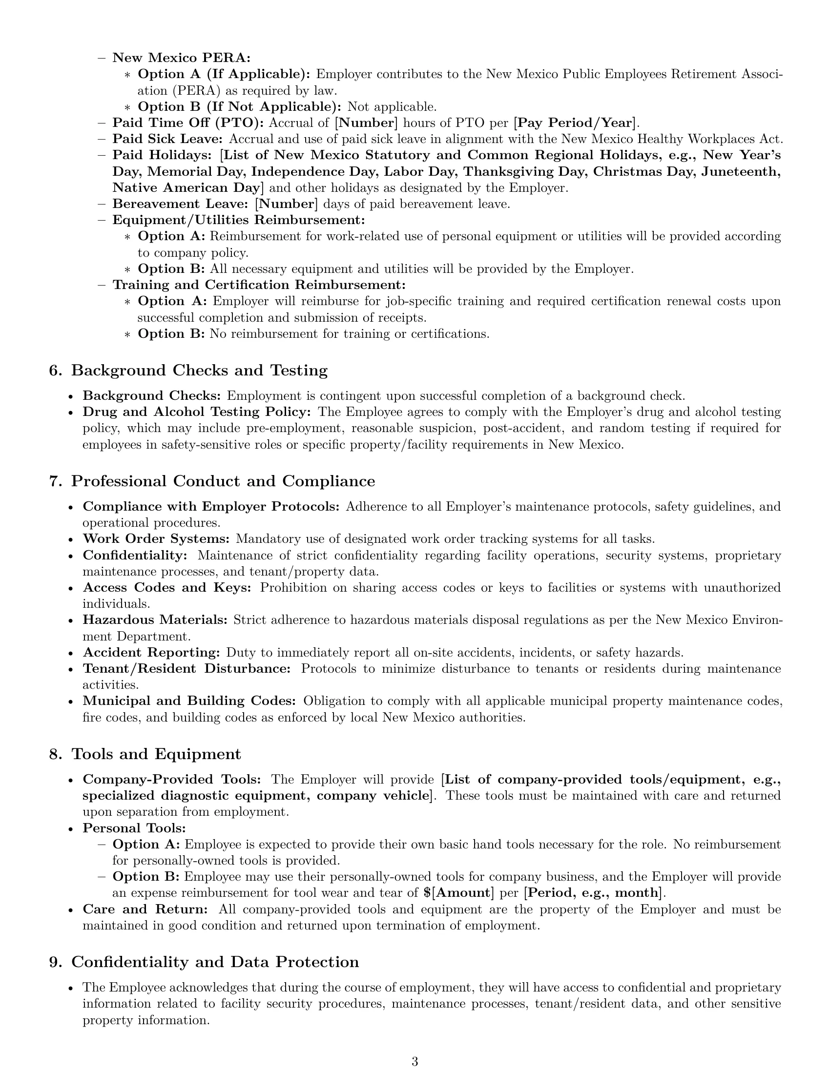 Preview page 3 of Pro New Mexico maintenance technician employment contract template