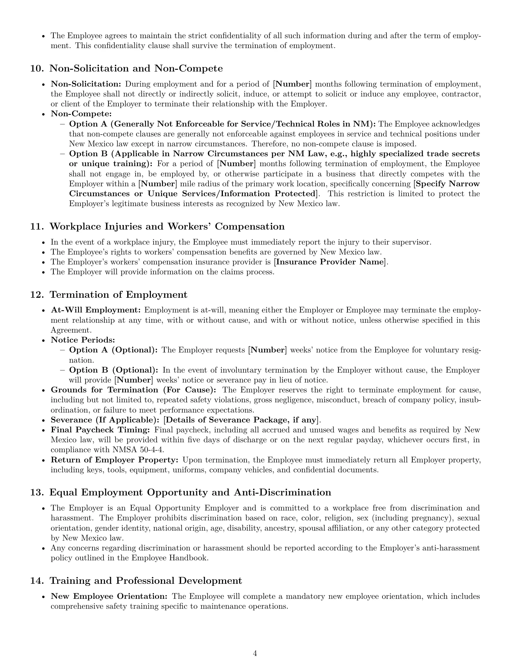 Preview page 4 of Pro New Mexico maintenance technician employment contract template