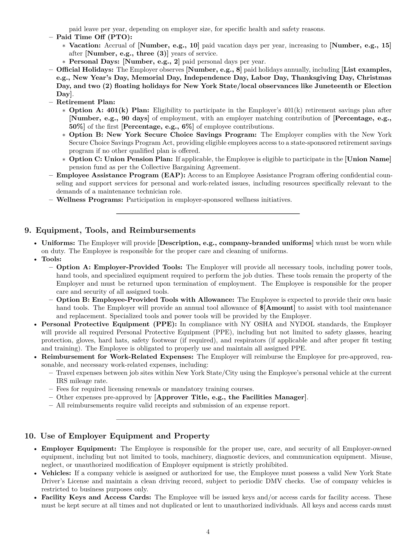 Preview page 4 of Pro New York maintenance technician employment contract template