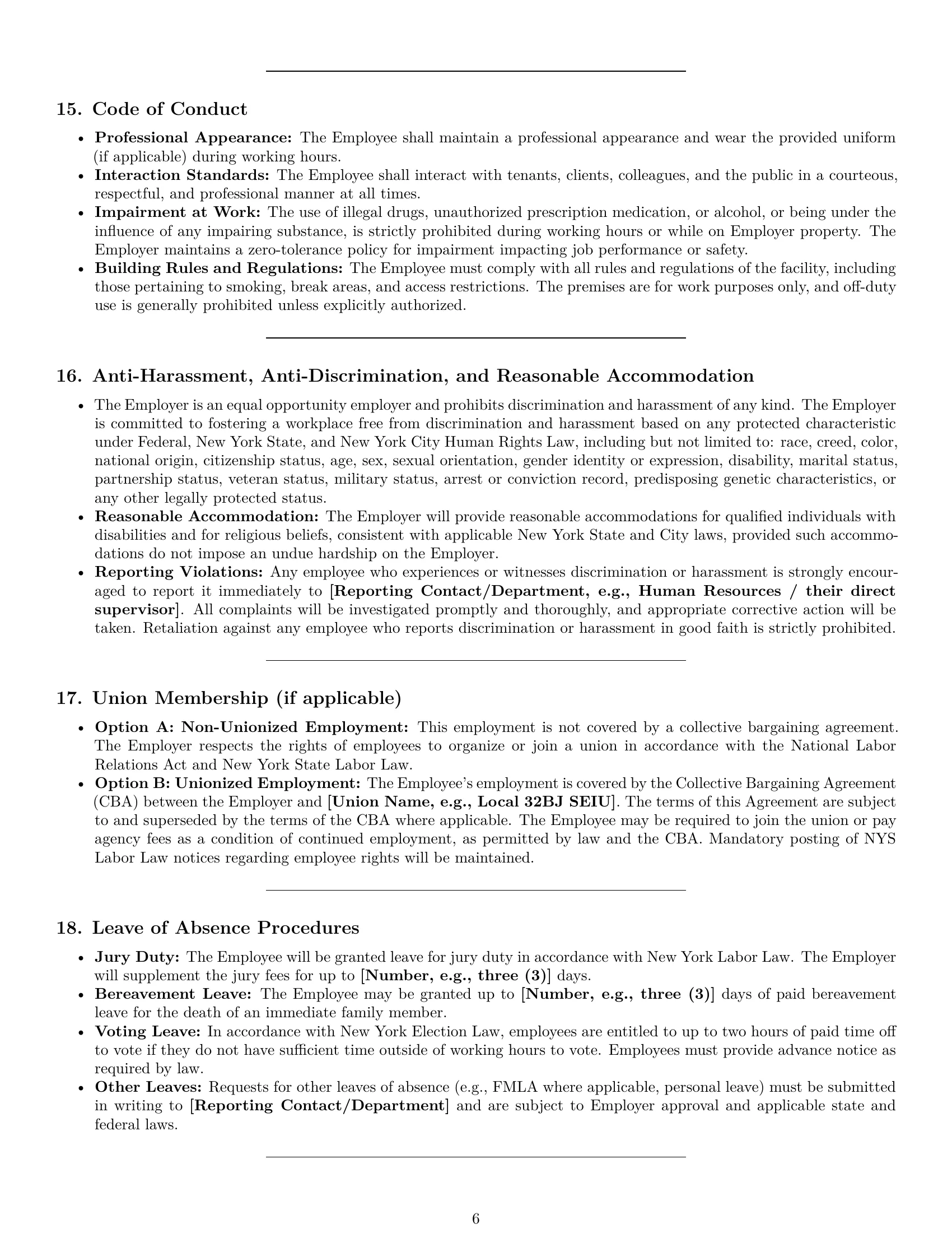 Preview page 6 of Pro New York maintenance technician employment contract template