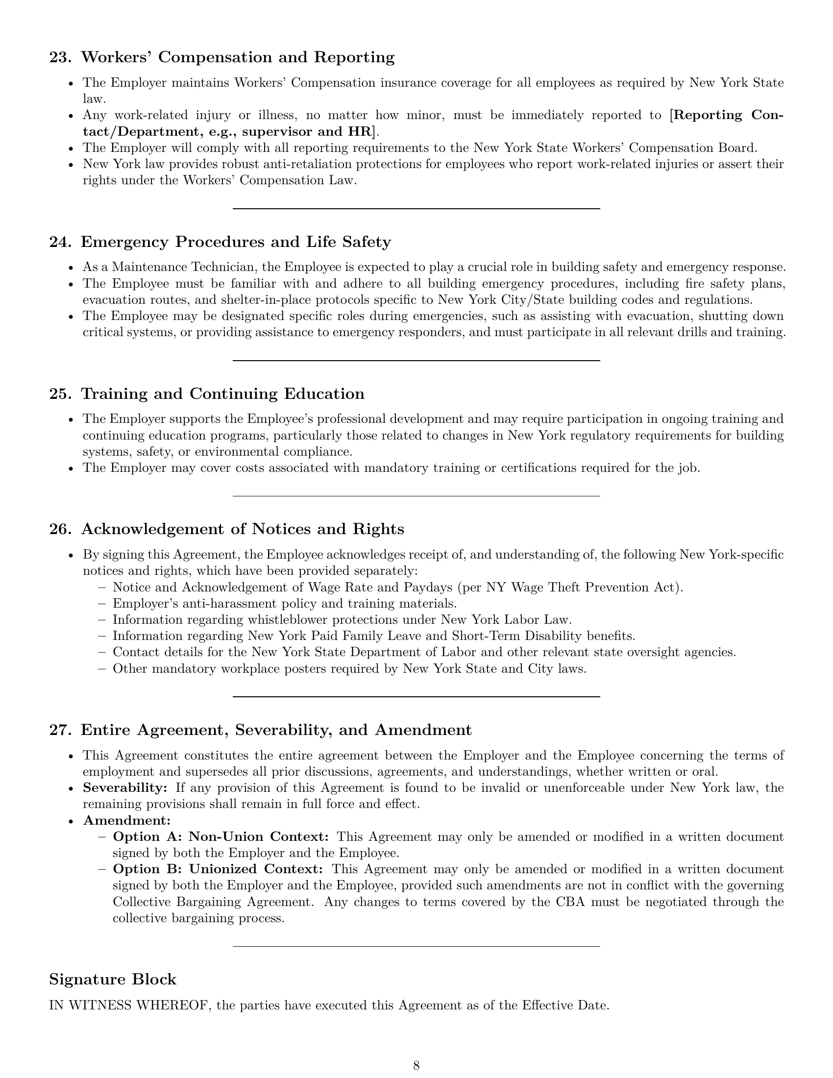 Preview page 8 of Pro New York maintenance technician employment contract template